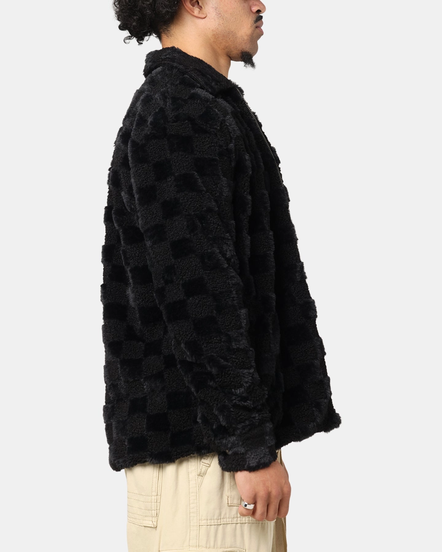 Outdoor Style Non Restrictive Fit XXIII Checkerboard Fur Jacket Black