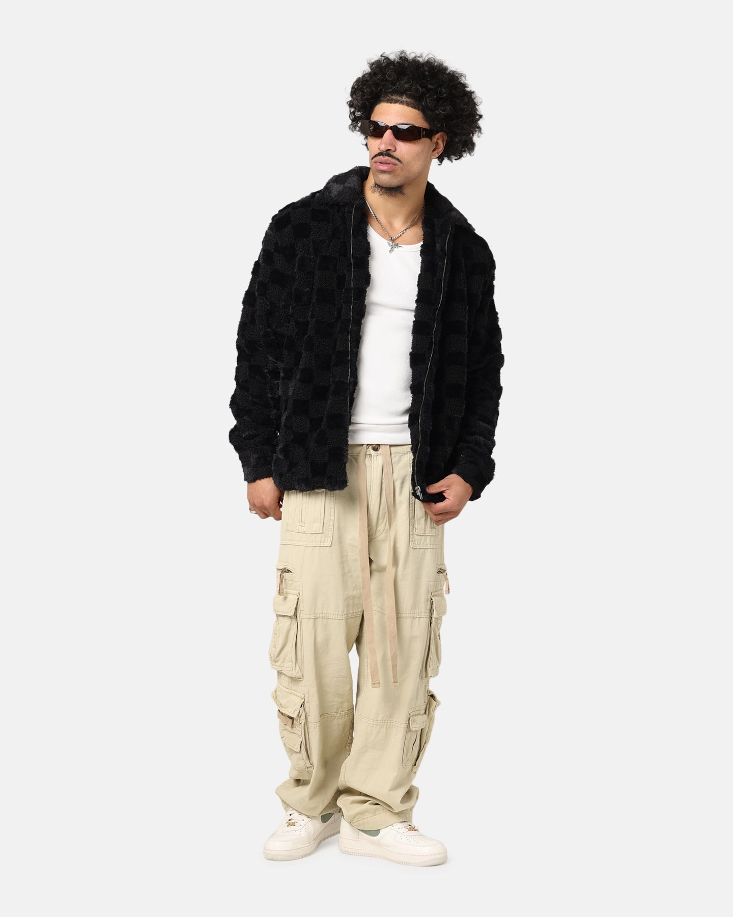 Stretch Panels Thermal Insulation XXIII Checkerboard Fur Jacket Black