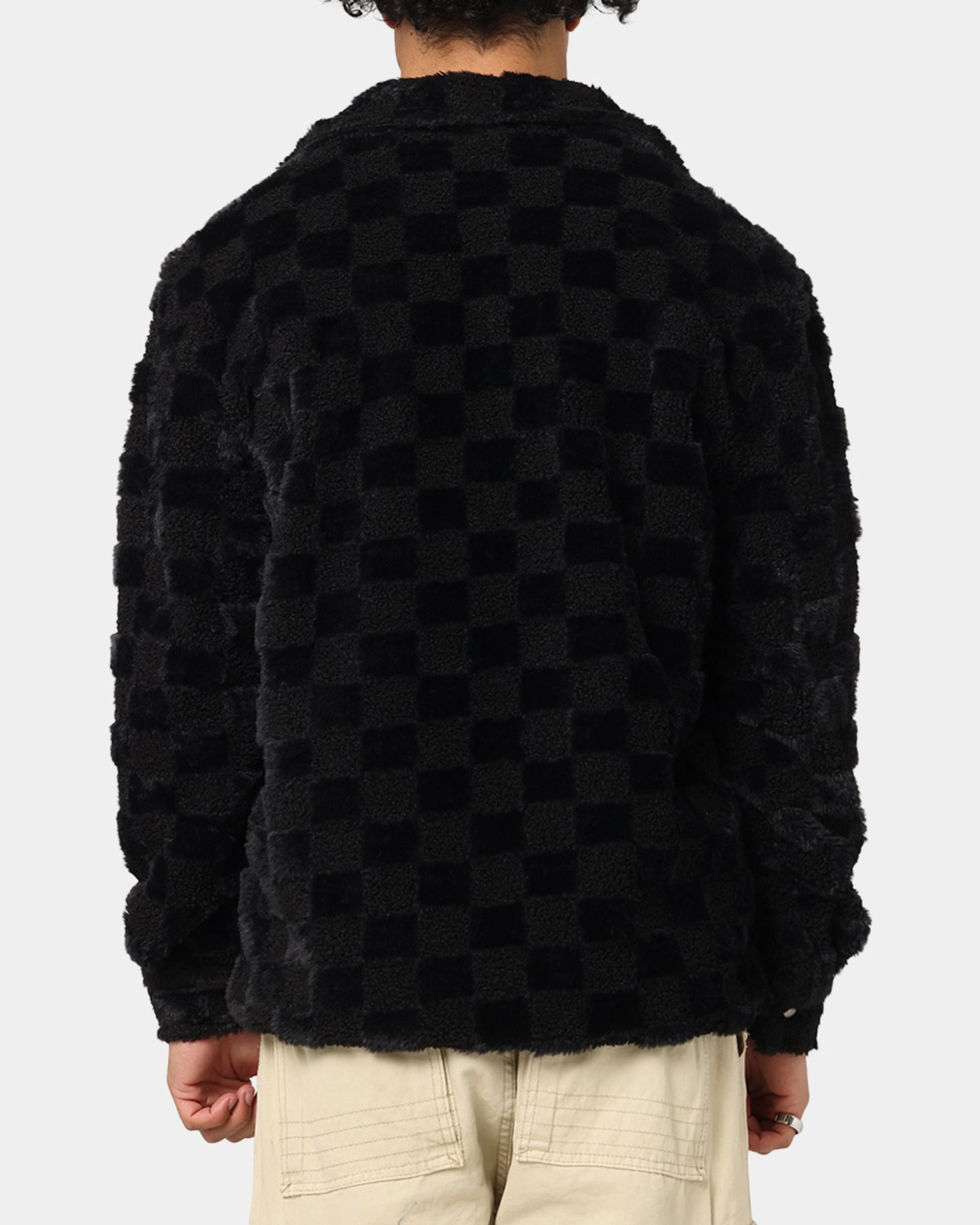 XXIII Checkerboard Fur Jacket Black Anti Pilling
