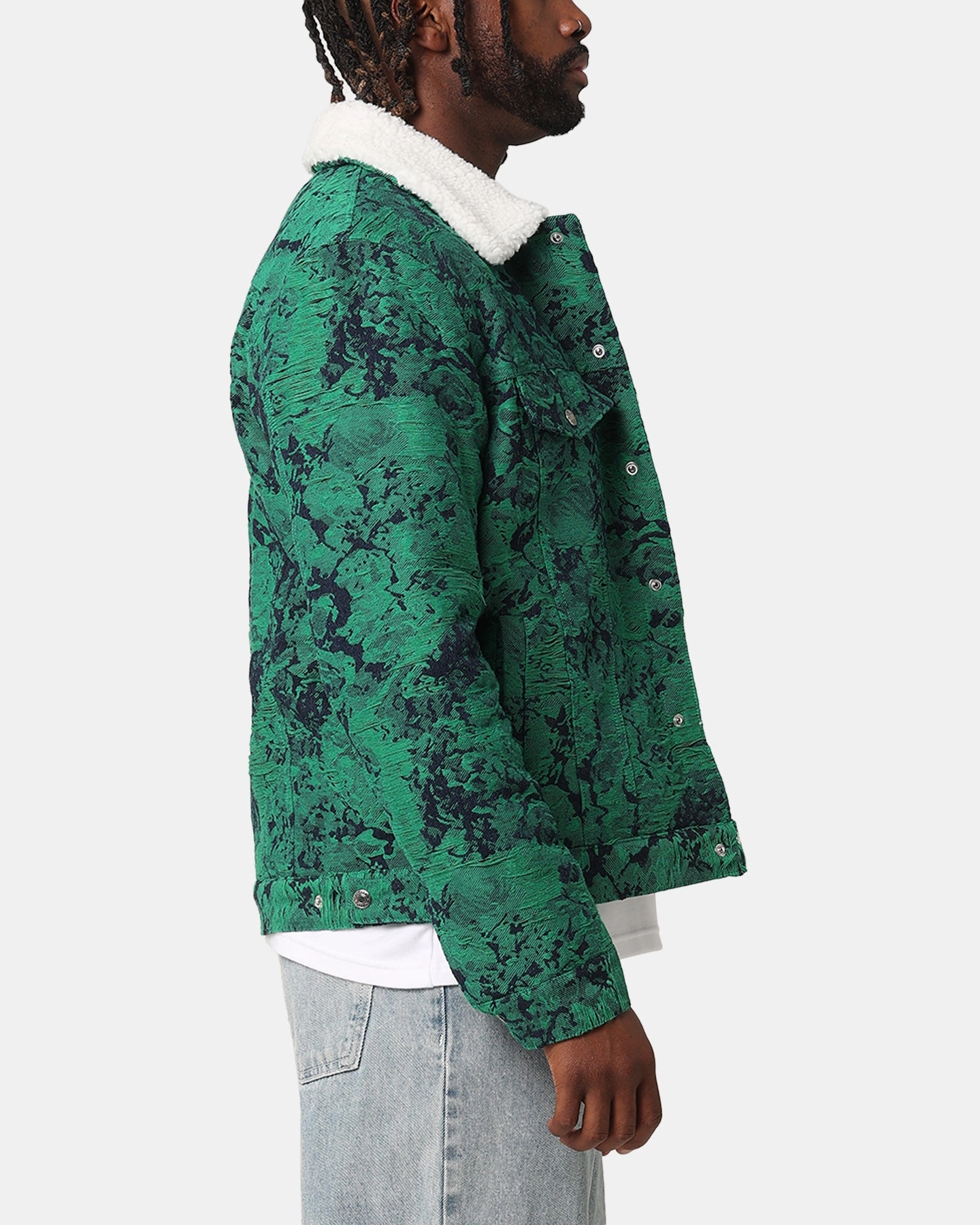 XXIII Chelsea Jacquard Sherpa Jacket Green/Blue multi-color