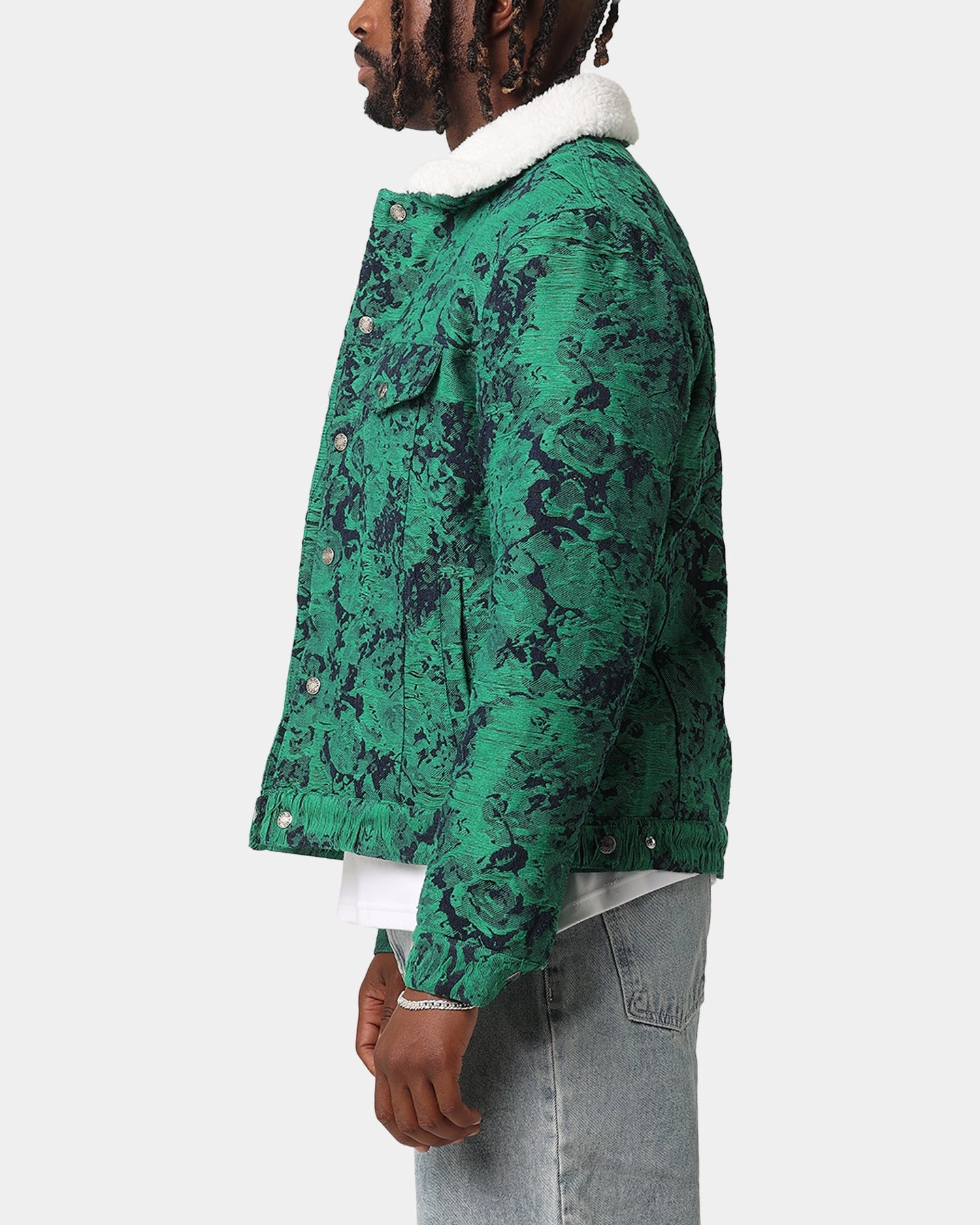 Flexible Shoulder Seams XXIII Chelsea Jacquard Sherpa Jacket Green/Blue