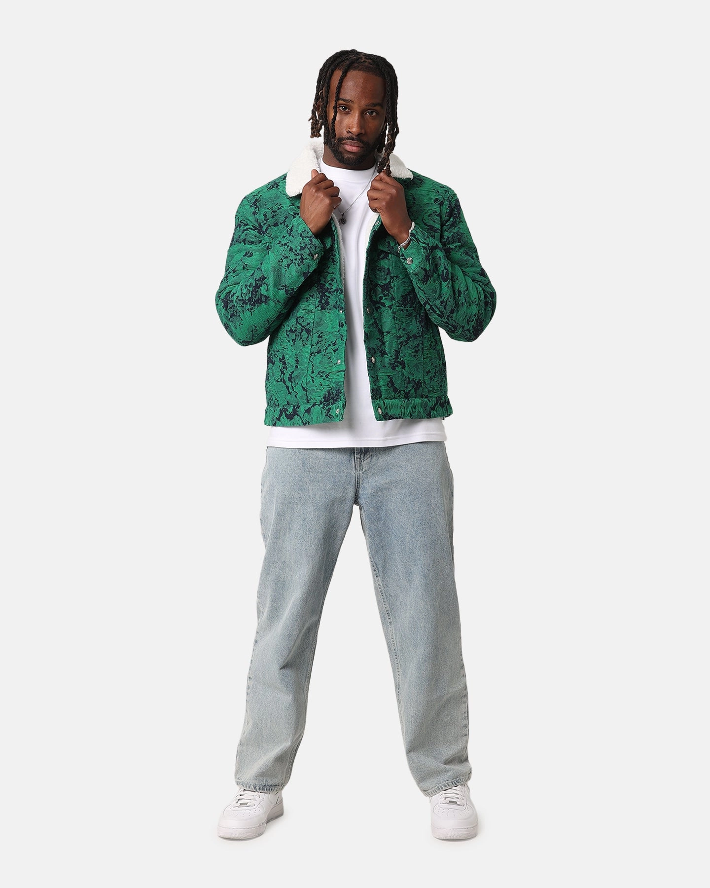 XXIII Chelsea Jacquard Sherpa Jacket Green/Blue Rugged Comfort