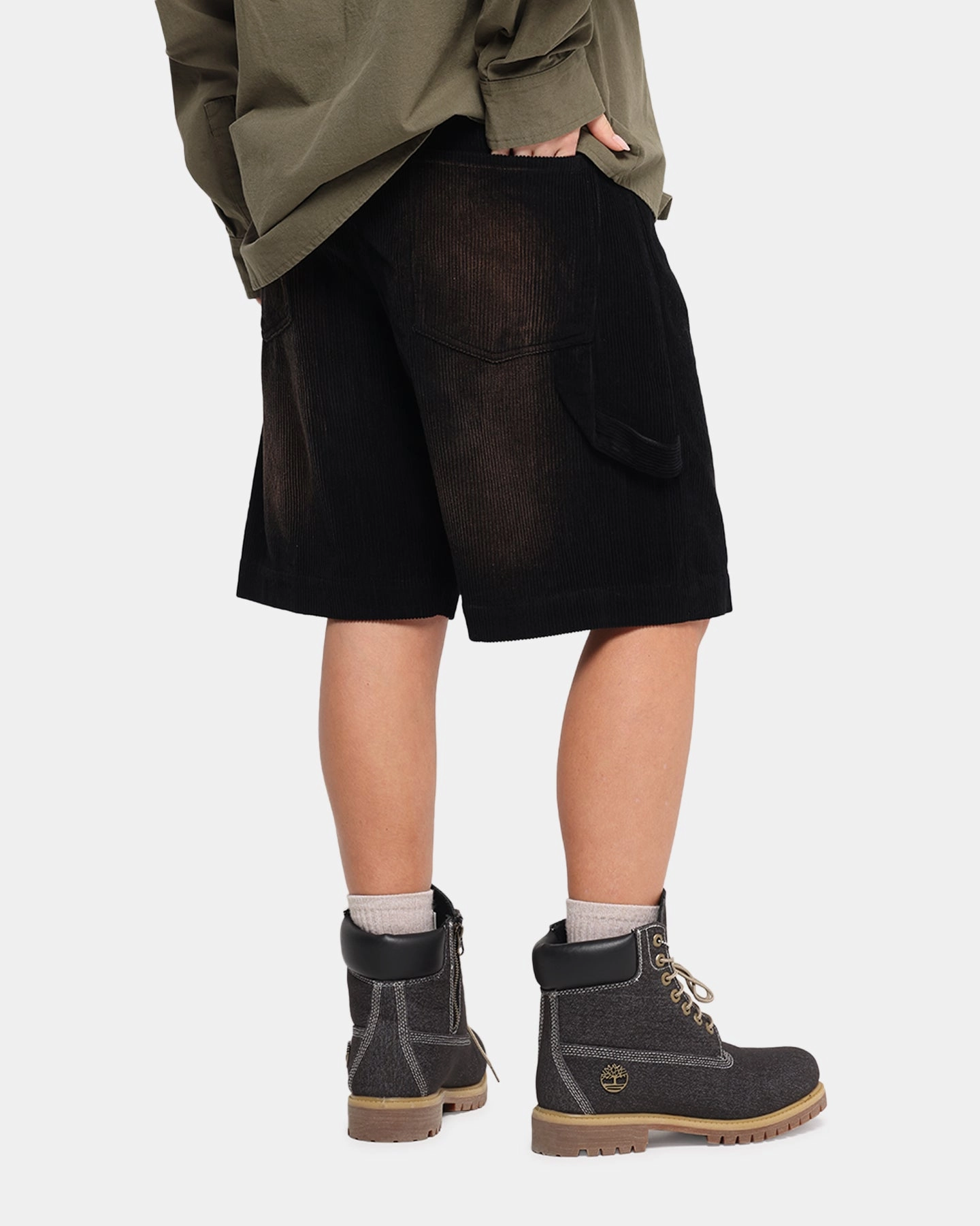 XXIII Corduroy Wash Jorts Black Rubberized Grip Waistband