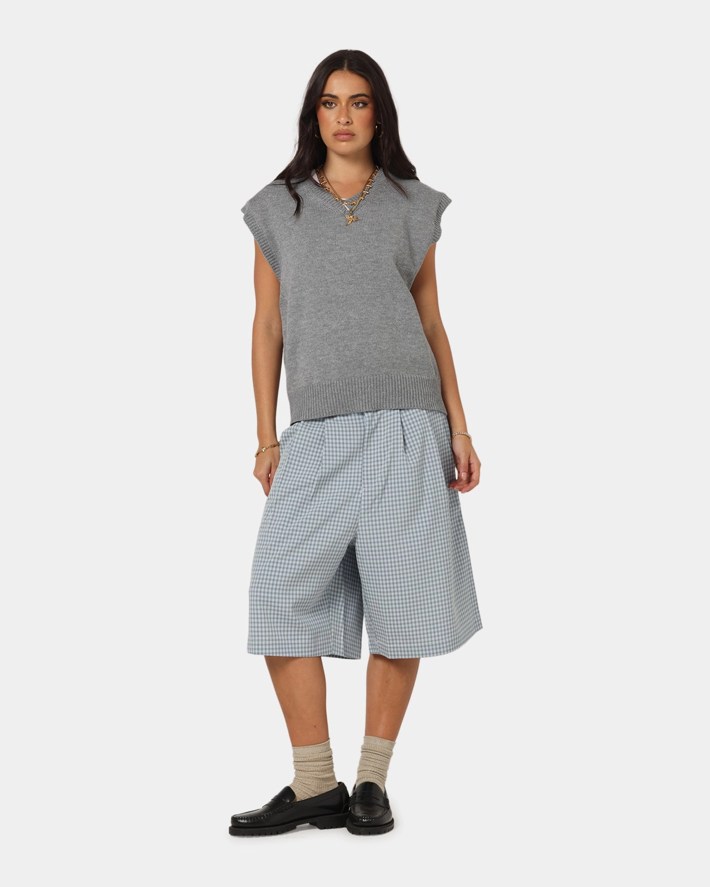 Elasticized Edging XXIII Cropped Sweater Vest Grey