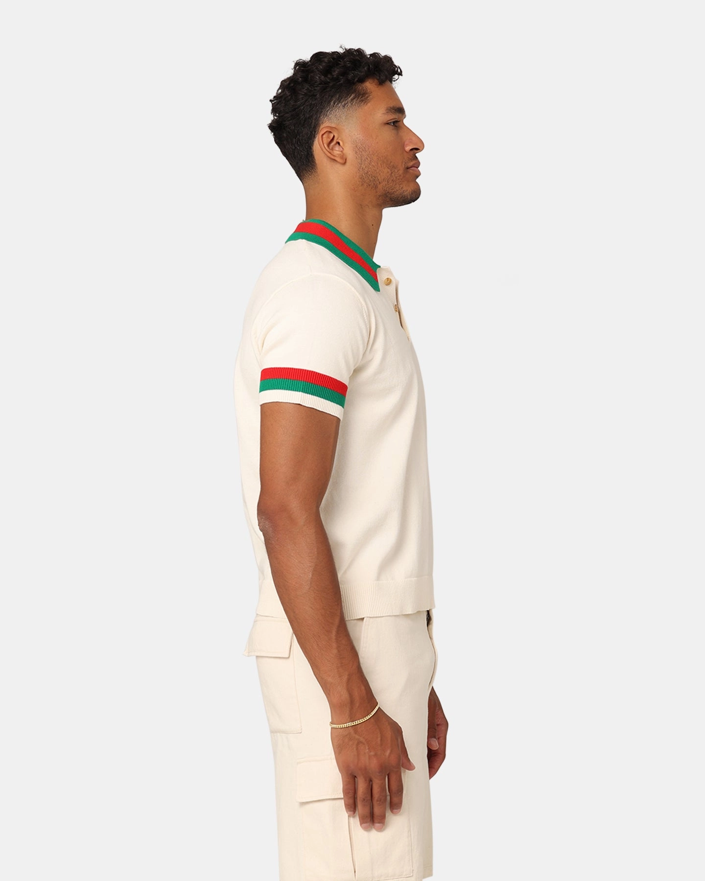 XXIII Damien Knit Polo Shirt Off White/Multi Athletic Fit Business Lunch