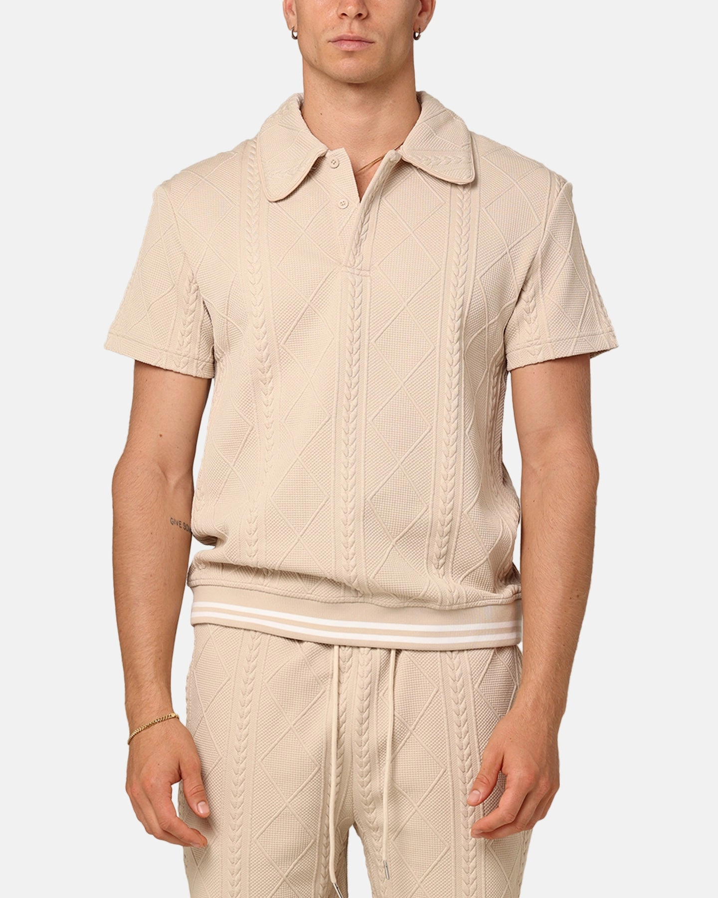Layered Look XXIII Danny Knit Polo Shirt Beige