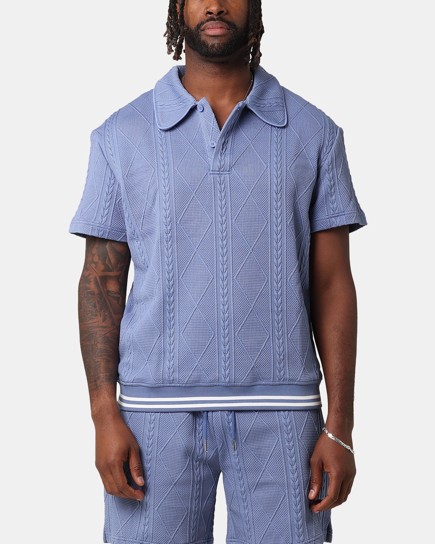 XXIII Danny Knit Polo Shirt Floral Blue Classic Neckline