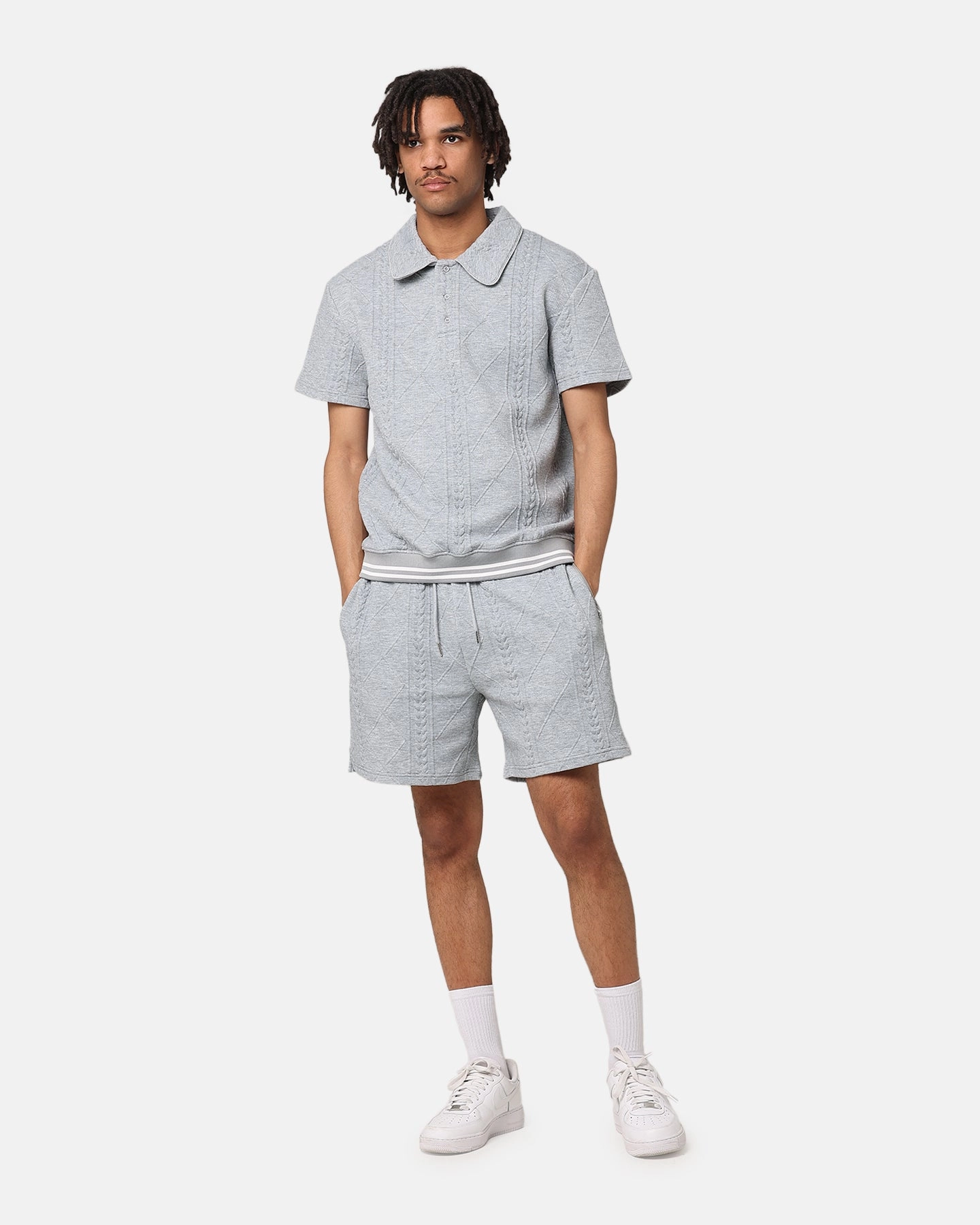 Snap Button Closure Eco Friendly Dye XXIII Danny Knit Polo Shirt Grey