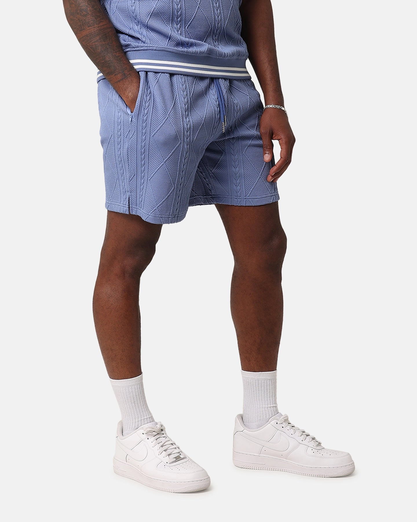 Teflon Coated Finish Striped Pattern XXIII Danny Knit Shorts Floral Blue