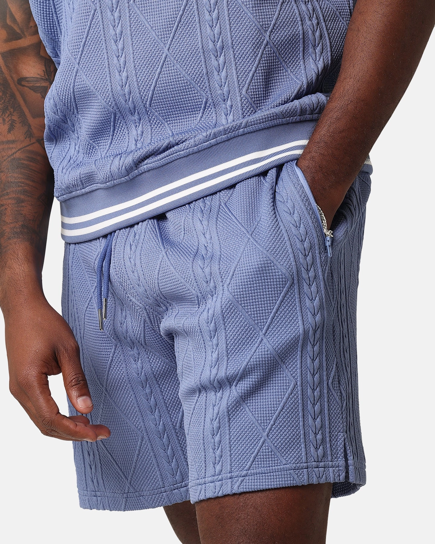 XXIII Danny Knit Shorts Floral Blue Flexible Stretch Waist Fashion Fit