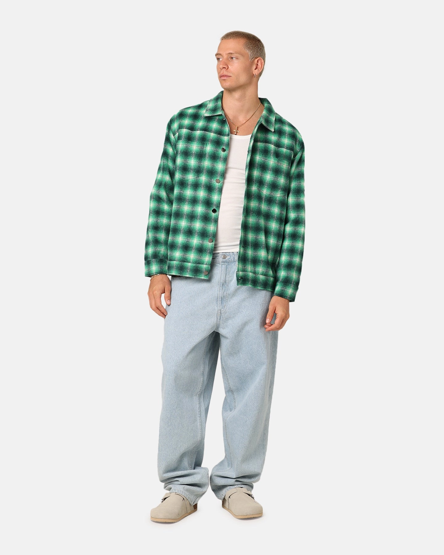 XXIII Darby Plaid Shacket Green/Black Non Irritating Lining Gray