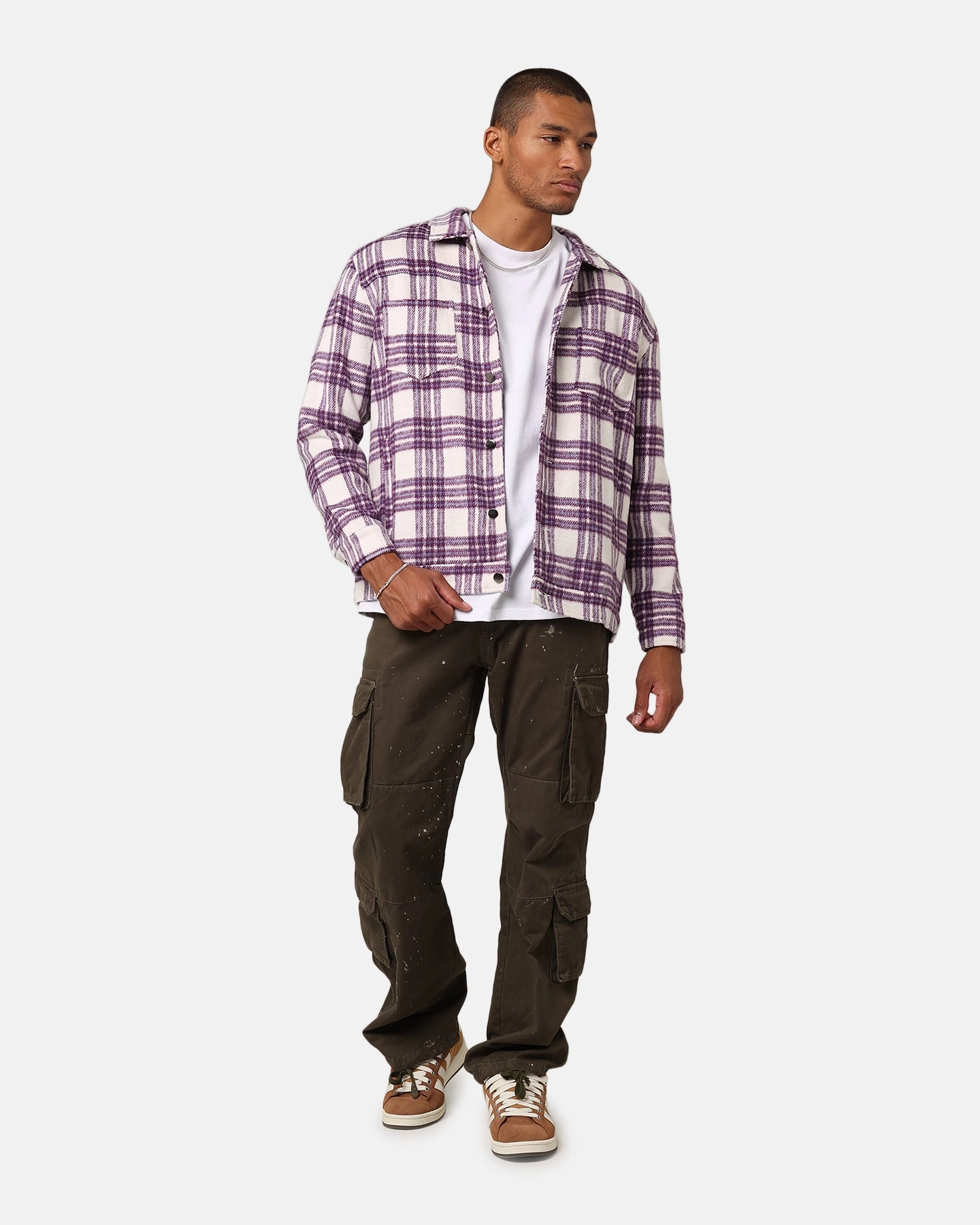 Eco-Friendly Fabric XXIII Darby Plaid Shacket Purple/White