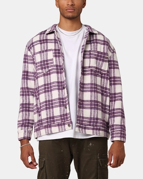 All-Purpose Jacket Interchangeable Collar System XXIII Darby Plaid Shacket Purple/White
