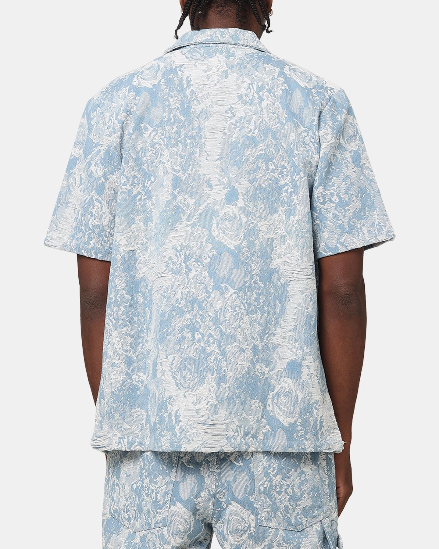 Sporty Look XXIII Denim Jacquard Button Up Shirt Pacific Blue