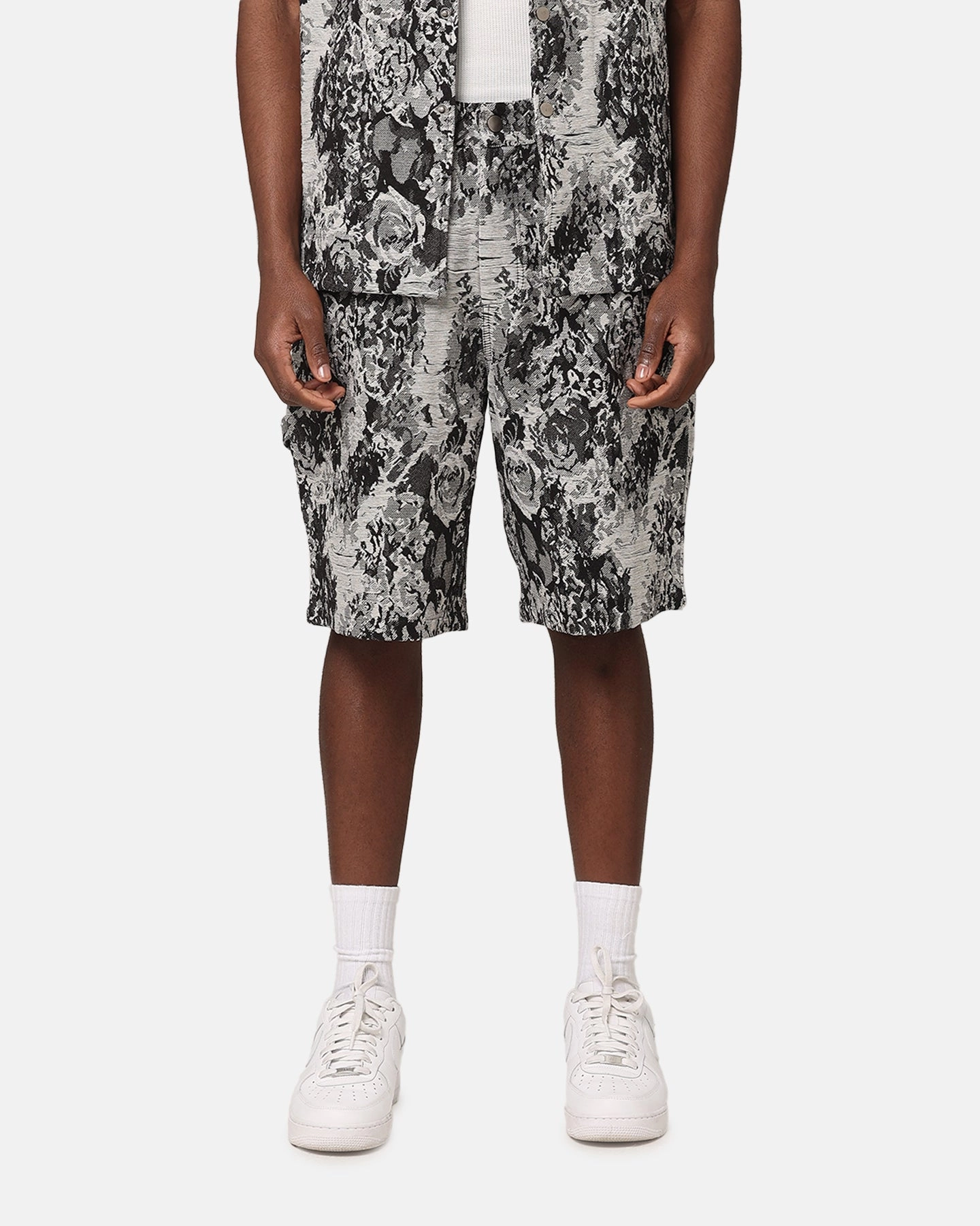 Linen blend XXIII Denim Jacquard Shorts Black Denim