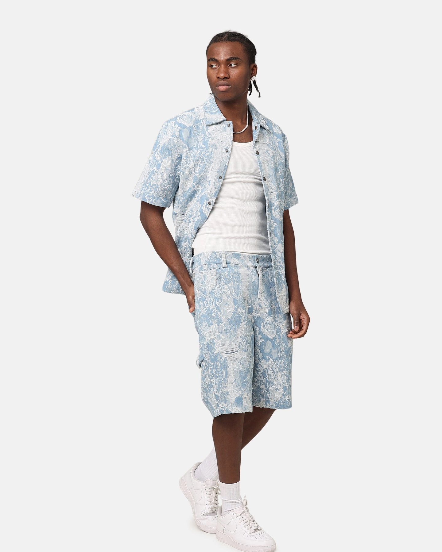 XXIII Denim Jacquard Shorts Pacific Blue Flexible Material striped shorts