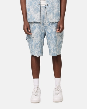 Quick Release Fasteners Elastic Waistband Design XXIII Denim Jacquard Shorts Pacific Blue