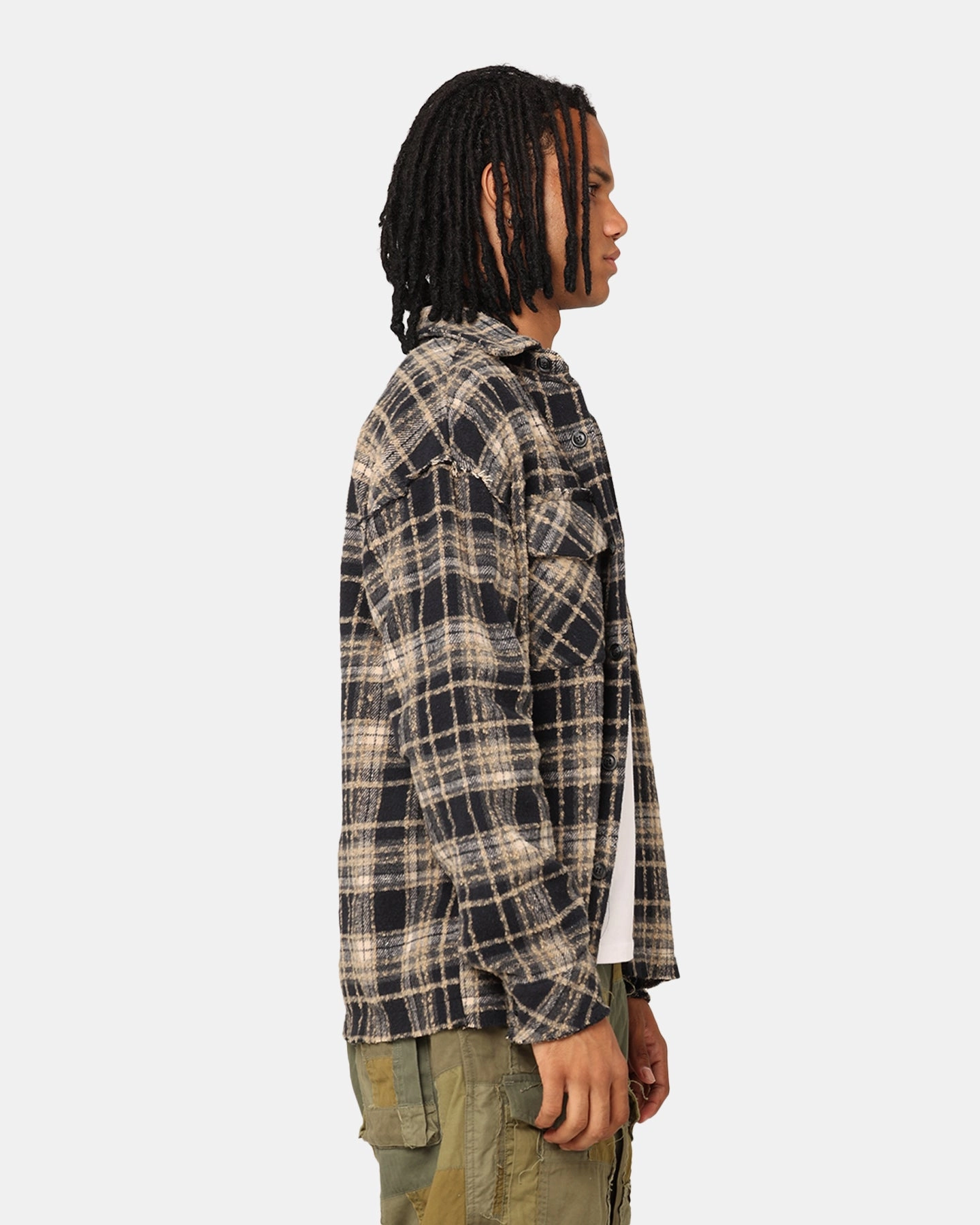 XXIII Distressed Flannel Jacket Navy/Cream Light Reflective HighNeck