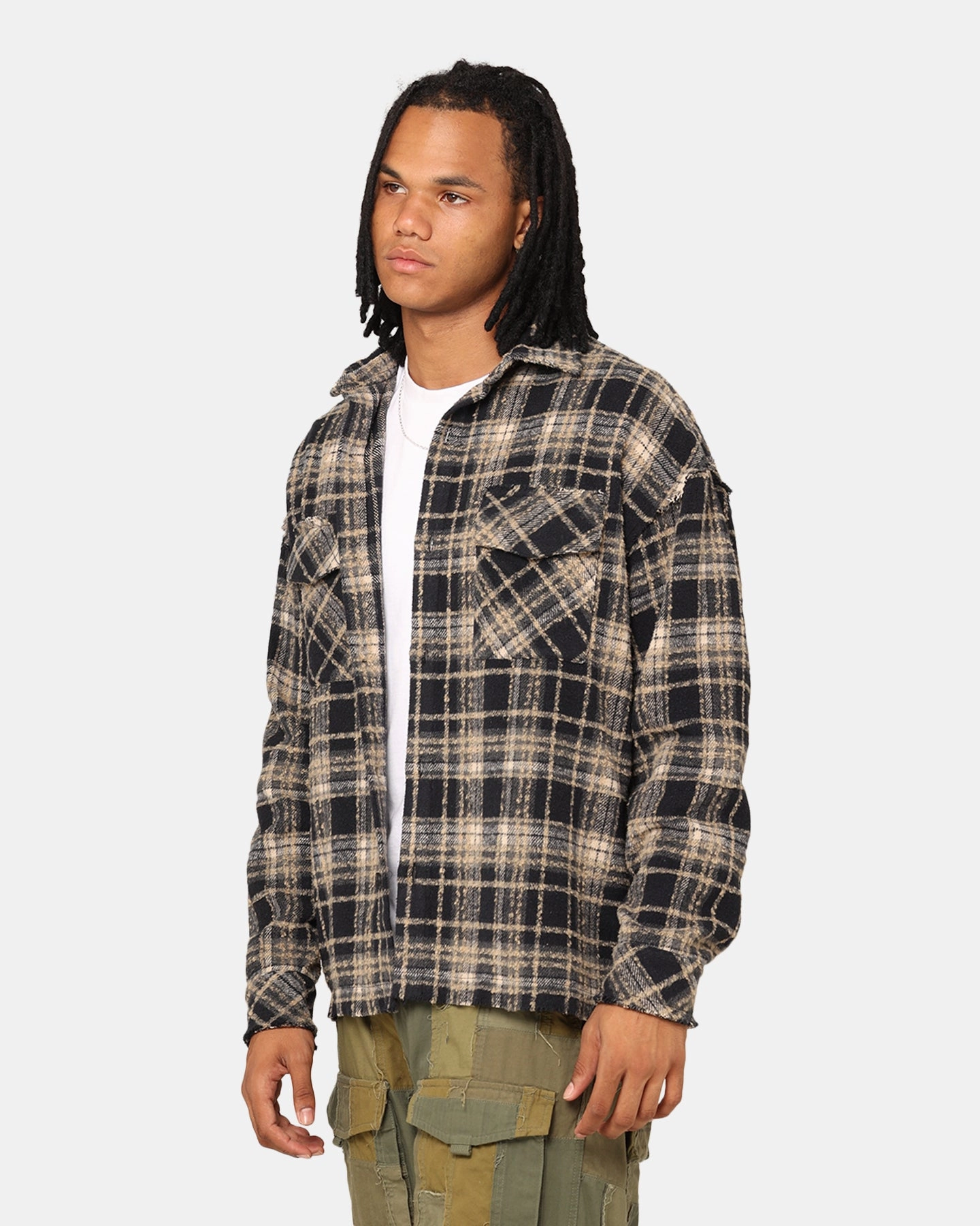 Warm XXIII Distressed Flannel Jacket Navy/Cream