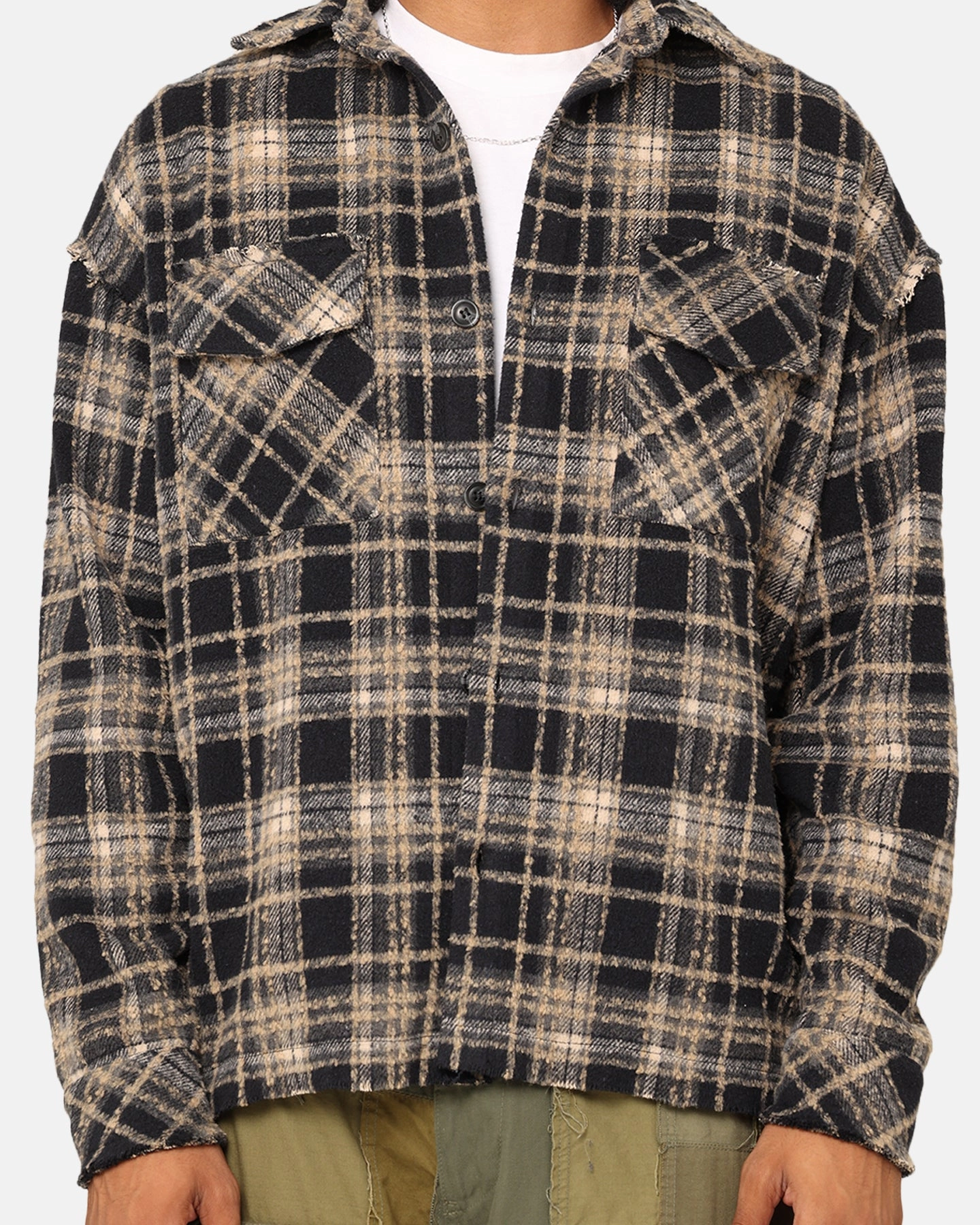 Soft Inner Lining Hidden Compartments XXIII Distressed Flannel Jacket Navy/Cream