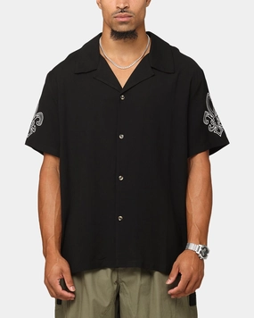 XXIII Fleur Linen Button Up Shirt Black Reinforced Collar formal dinner