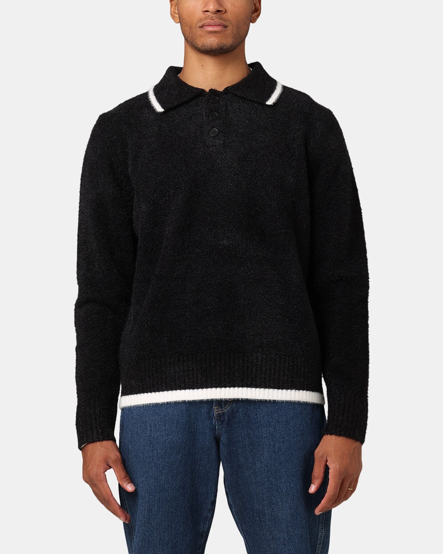 Bonded seams XXIII Fluffy Long Sleeve Polo Shirt Black