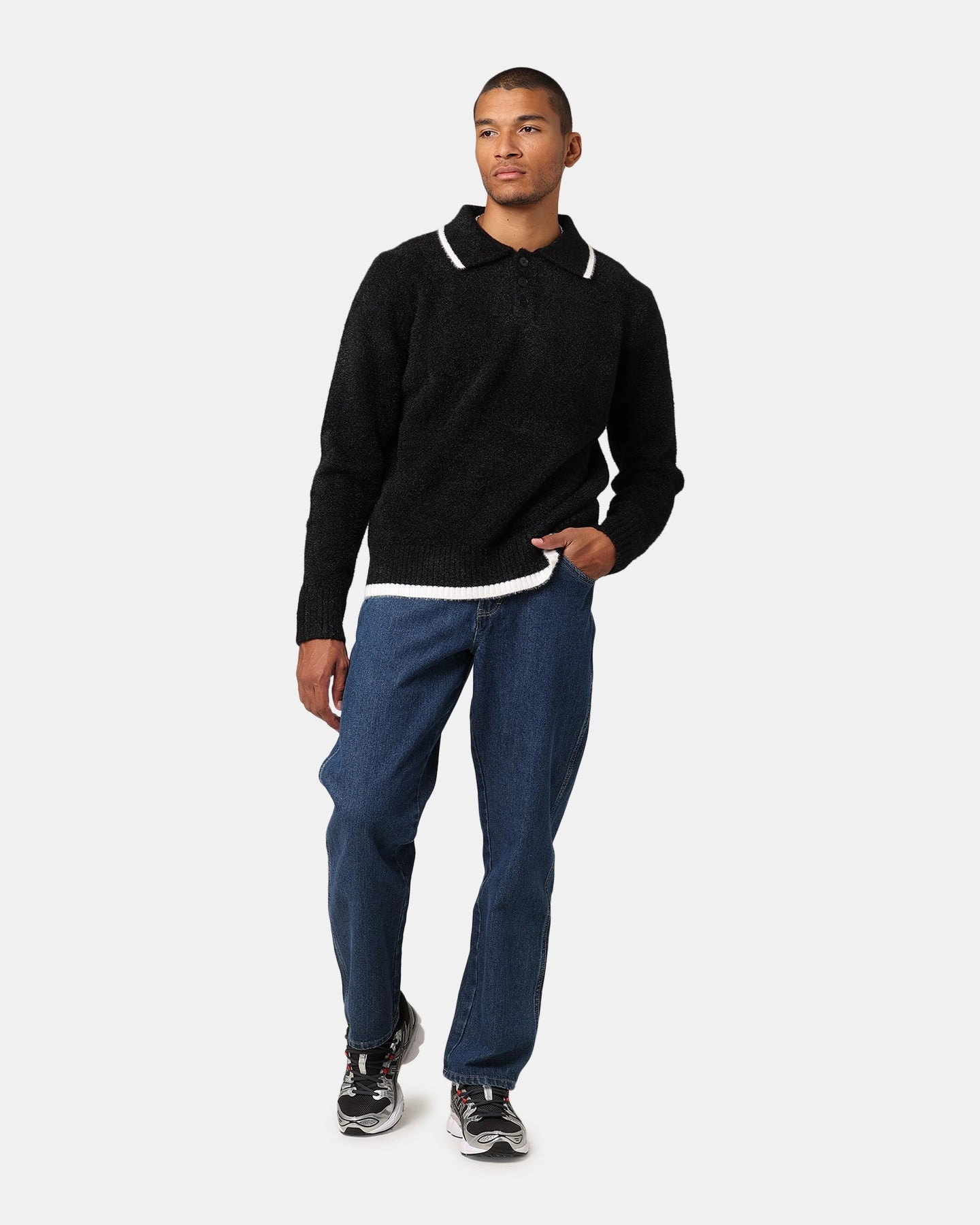 Heat Reflective Tech XXIII Fluffy Long Sleeve Polo Shirt Black