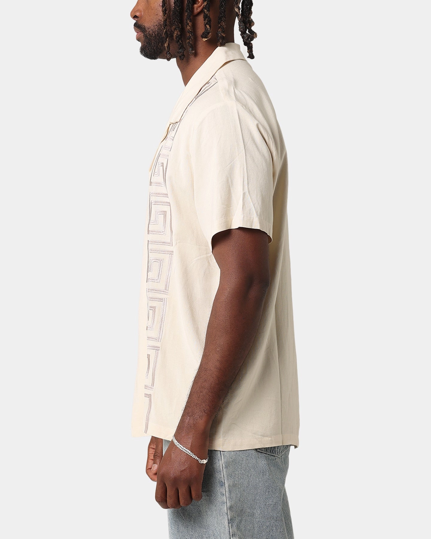 XXIII Hellas Linen Button Up Shirt Off White Raw edge Athletic Cut