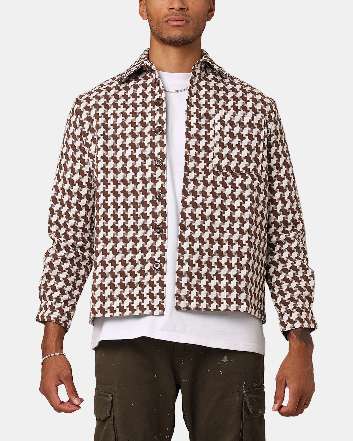 XXIII Jacquard Weave Shacket Brown/White discounted Procedure