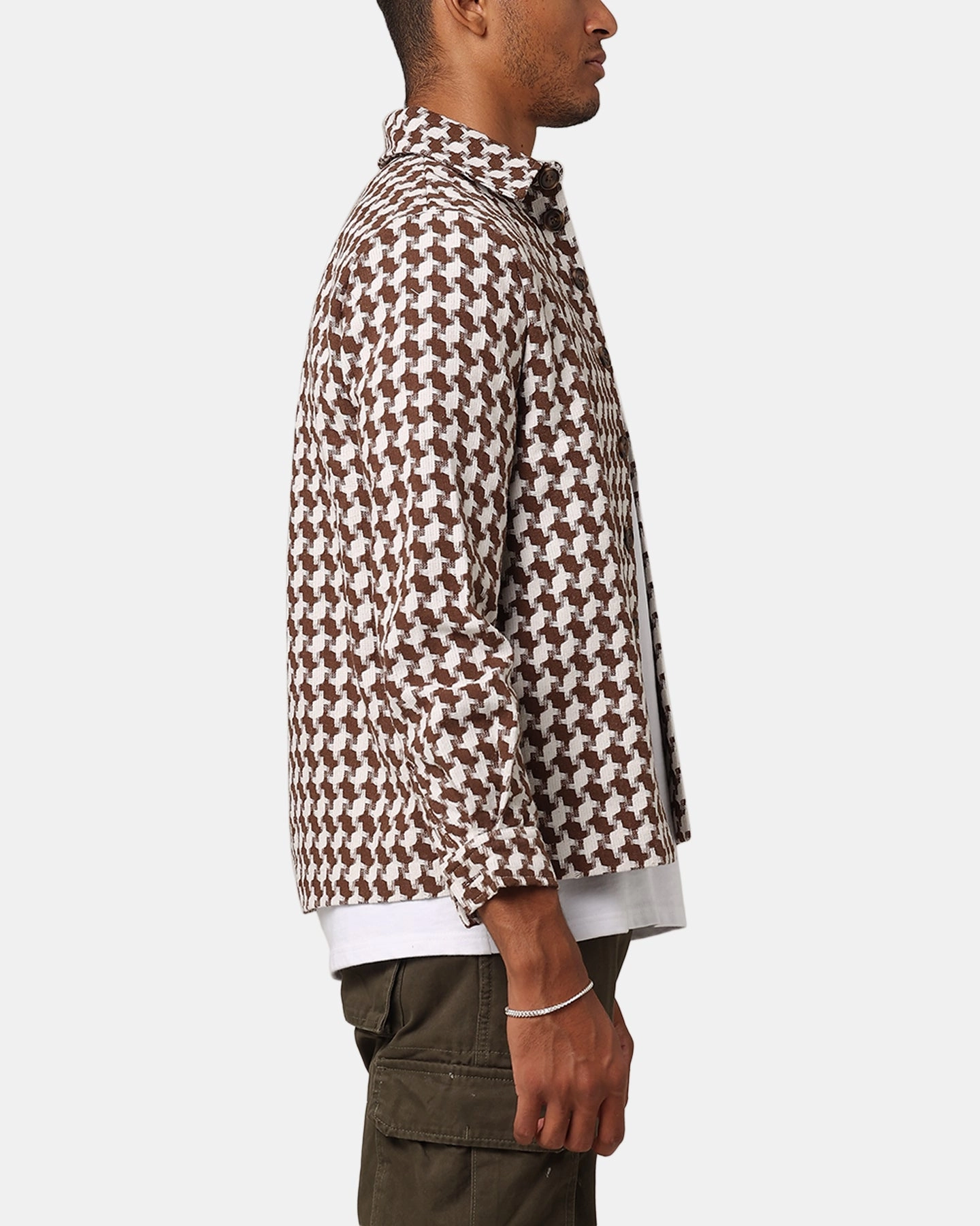 Light Reflective Trims XXIII Jacquard Weave Shacket Brown/White