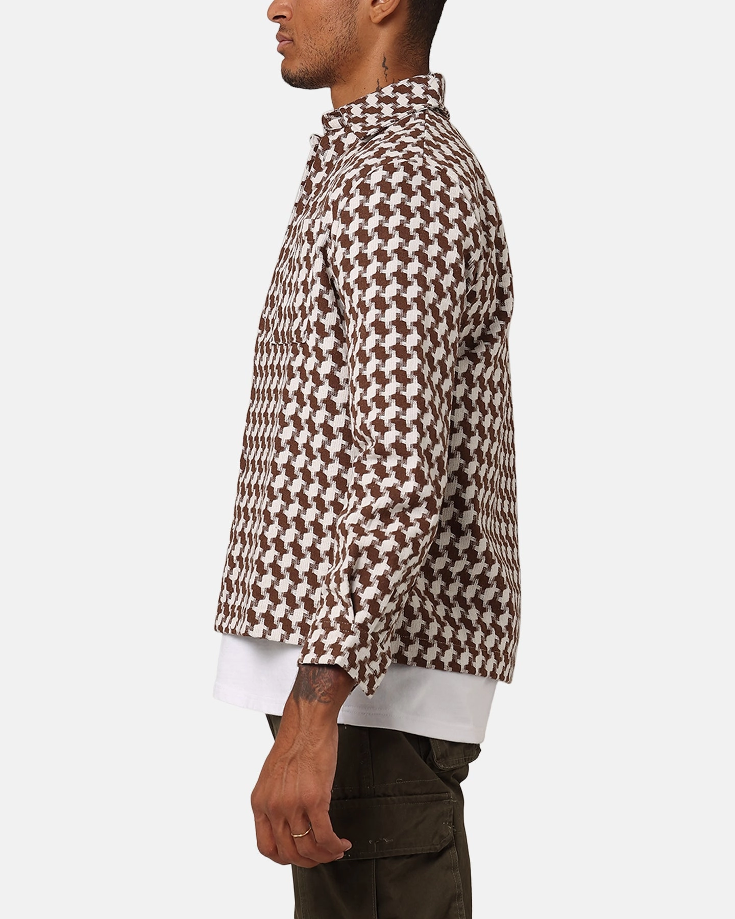 XXIII Jacquard Weave Shacket Brown/White Concealer