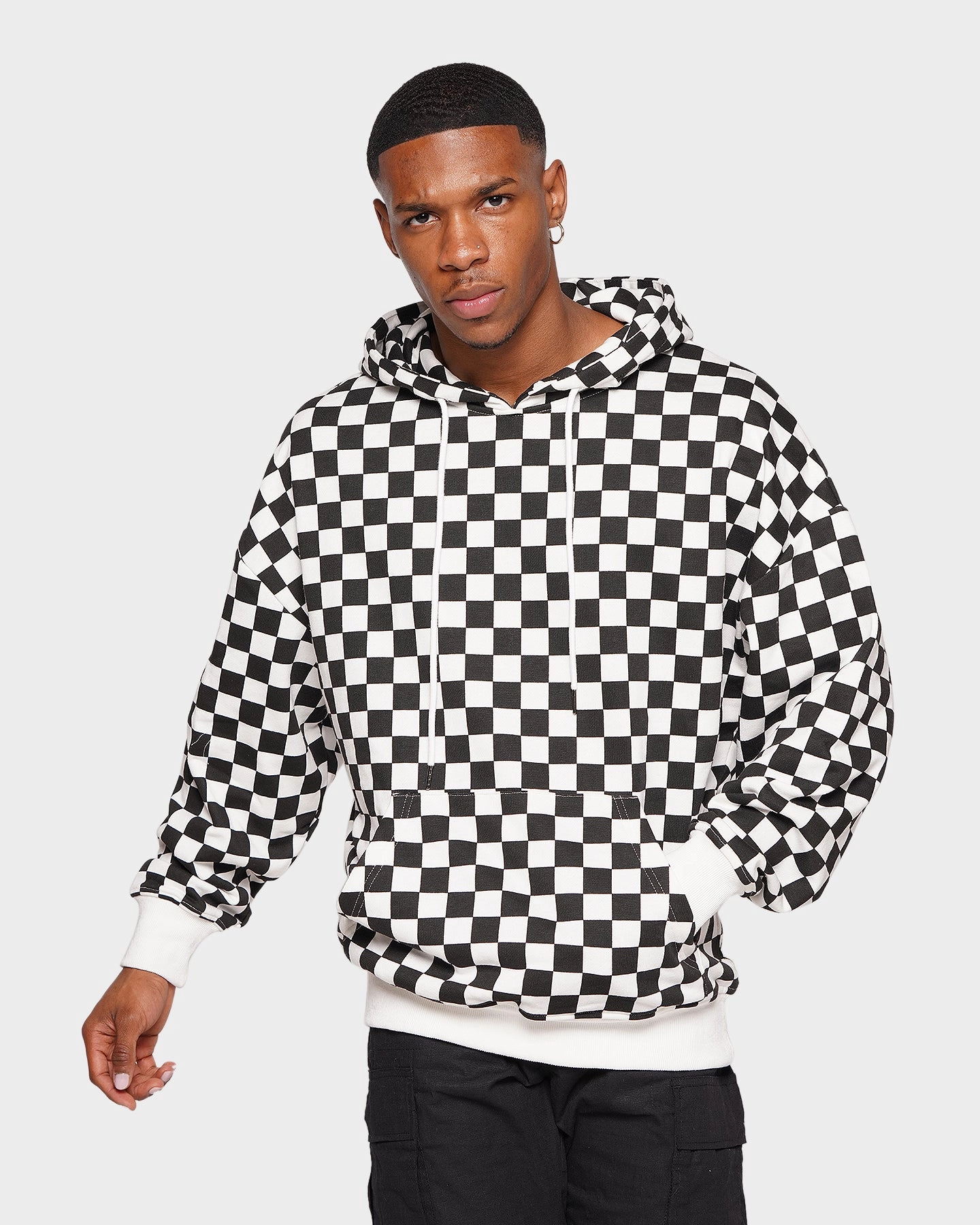 Collarless High-Tech Jacket XXIII Keary Checker Hoodie Black/White