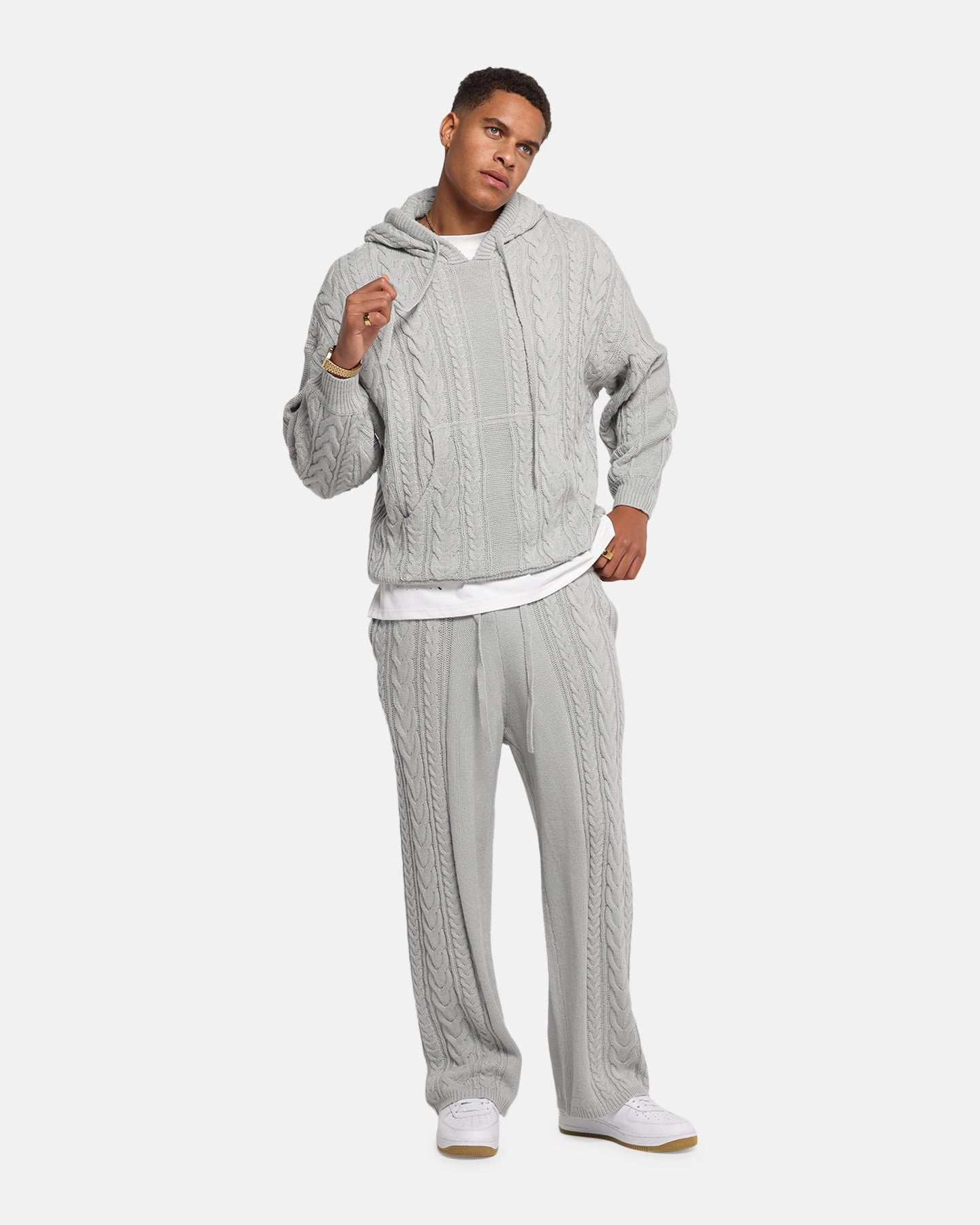 XXIII Lakes Knitted Hoodie Grey Fresh Flexible Yarn Dyed Colorfastness