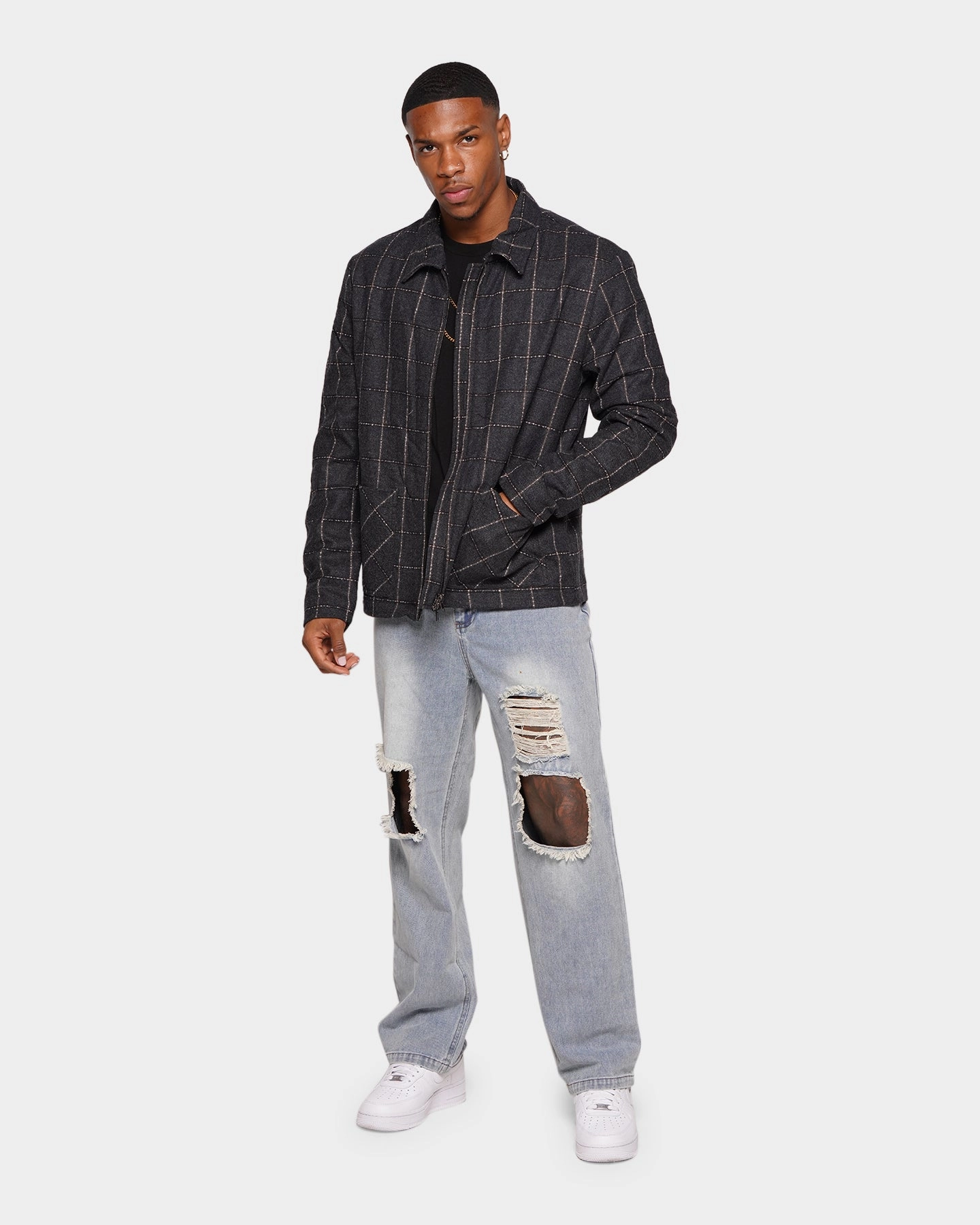 XXIII Lauritz Check Jacket Navy Signal Secure Zip Pockets