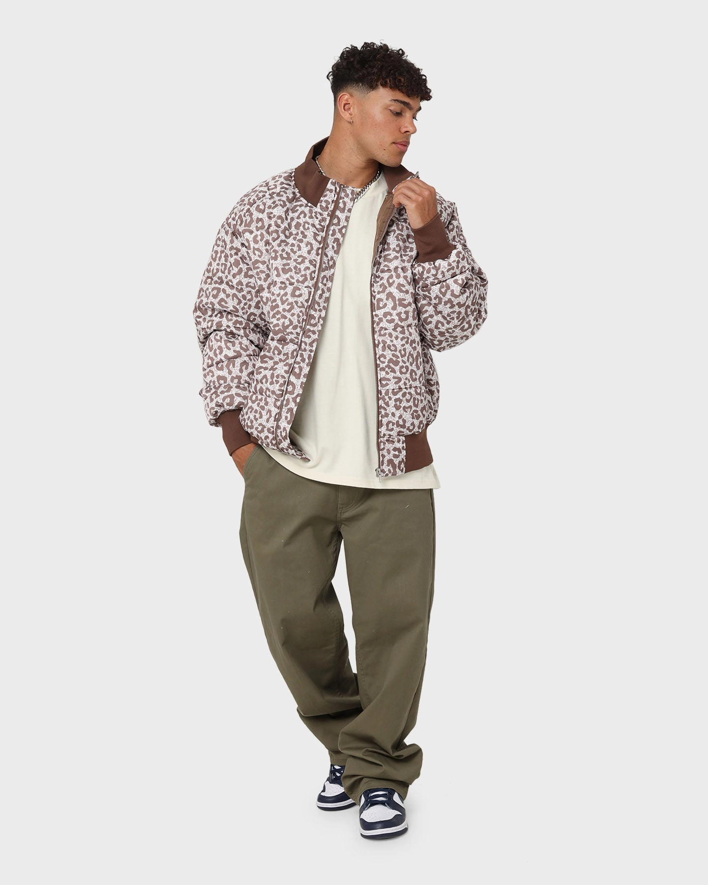 Elastic cyclist XXIII Leopard Print Puffer Jacket Leopard