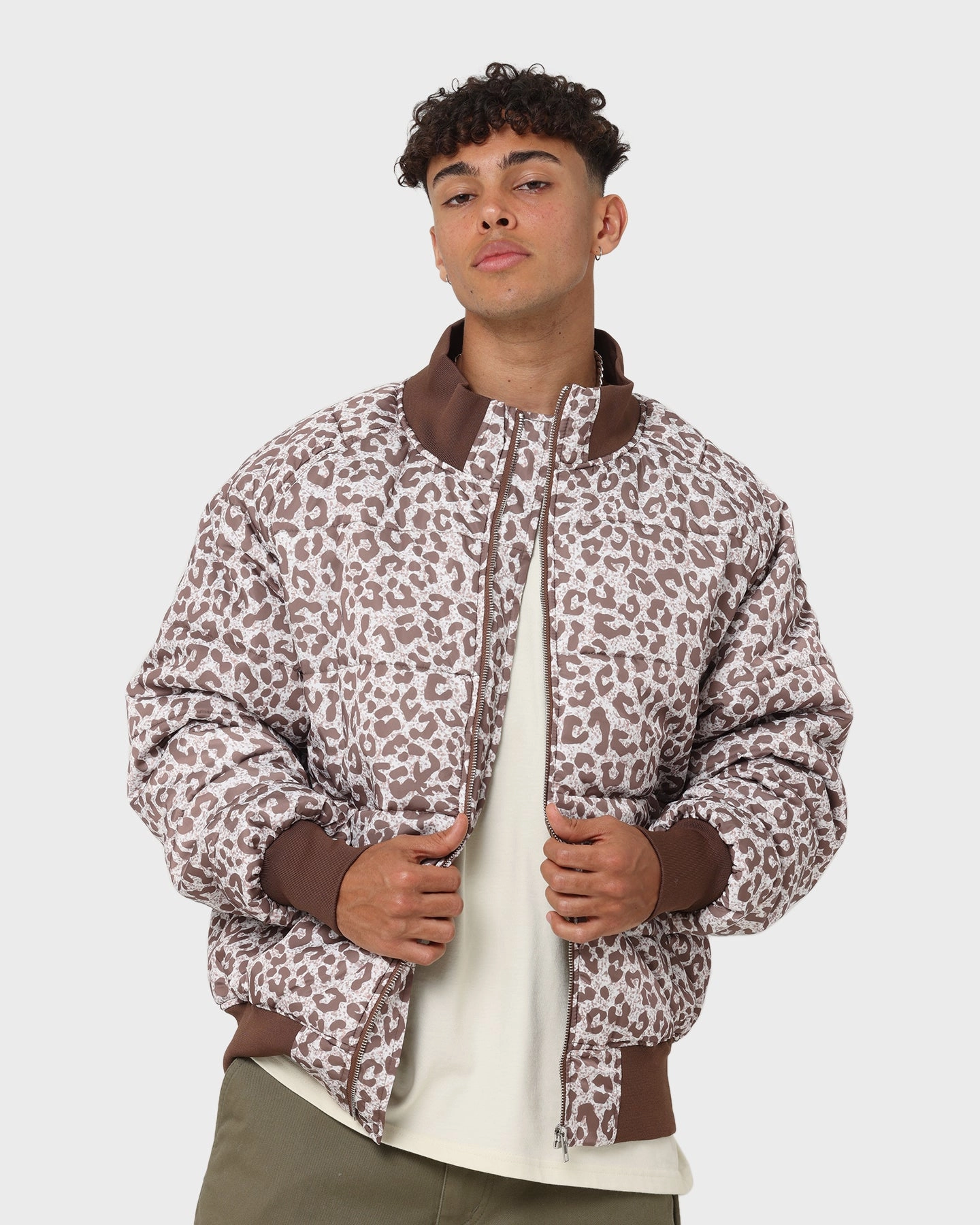 Moisture Wicking Technology Regular Fit XXIII Leopard Print Puffer Jacket Leopard