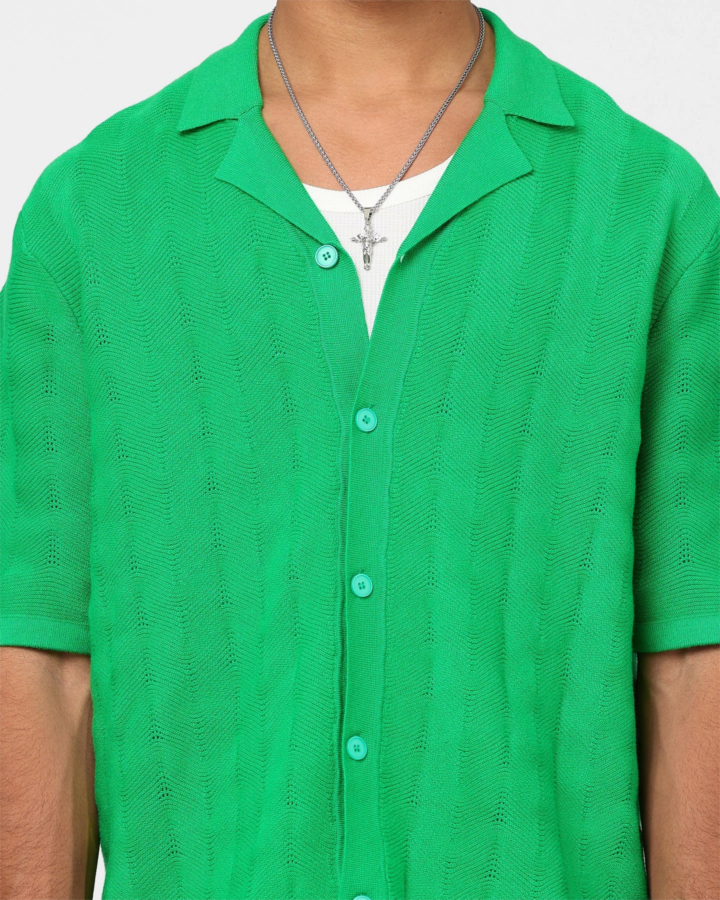 XXIII Lorenzo Knit Button Up Shirt Green Tailored Fit Loose style