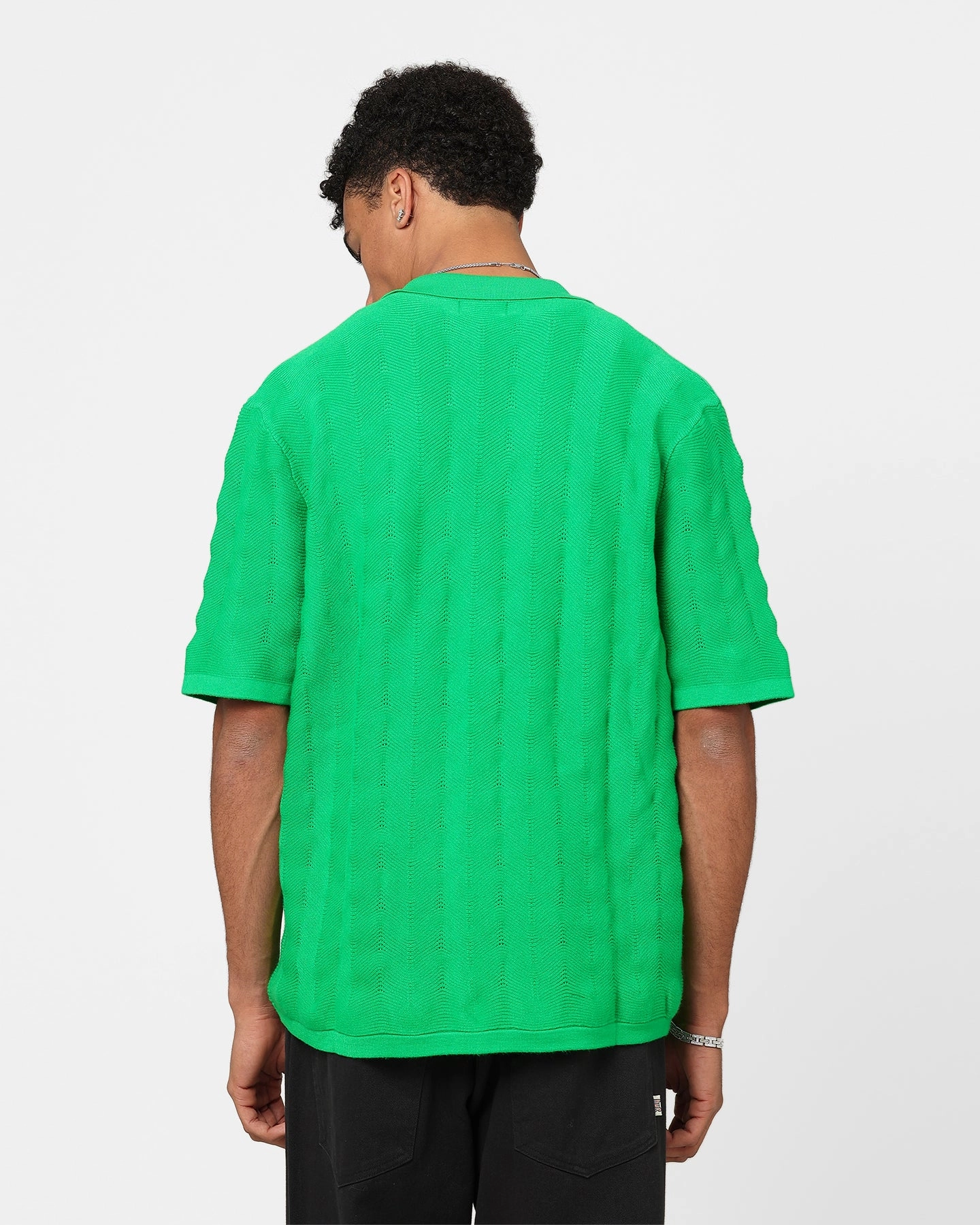 Monochrome Palette XXIII Lorenzo Knit Button Up Shirt Green