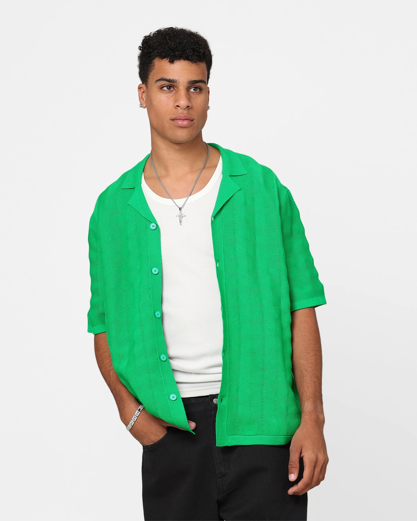 Poolside Lounge XXIII Lorenzo Knit Button Up Shirt Green