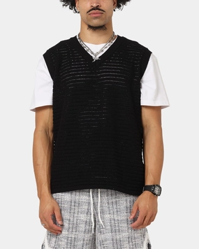 Layered Sleeve XXIII Open Knit Vest Black