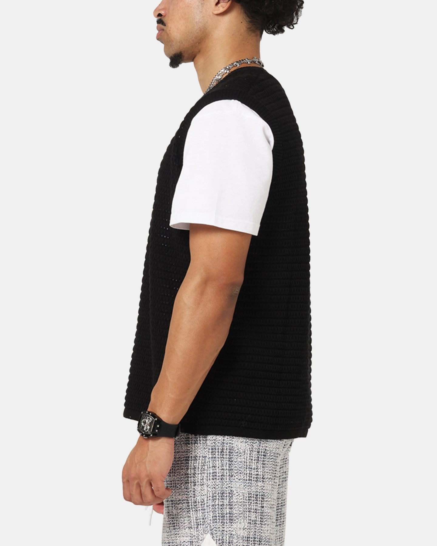 XXIII Open Knit Vest Black TexturedWeavePattern