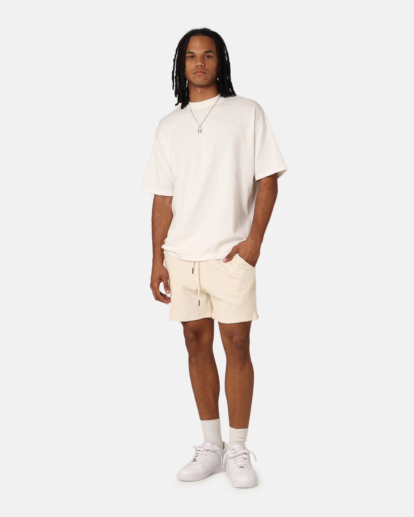 Bold colors Anti Slip Waistband XXIII Ozzy Waffle Shorts Cream
