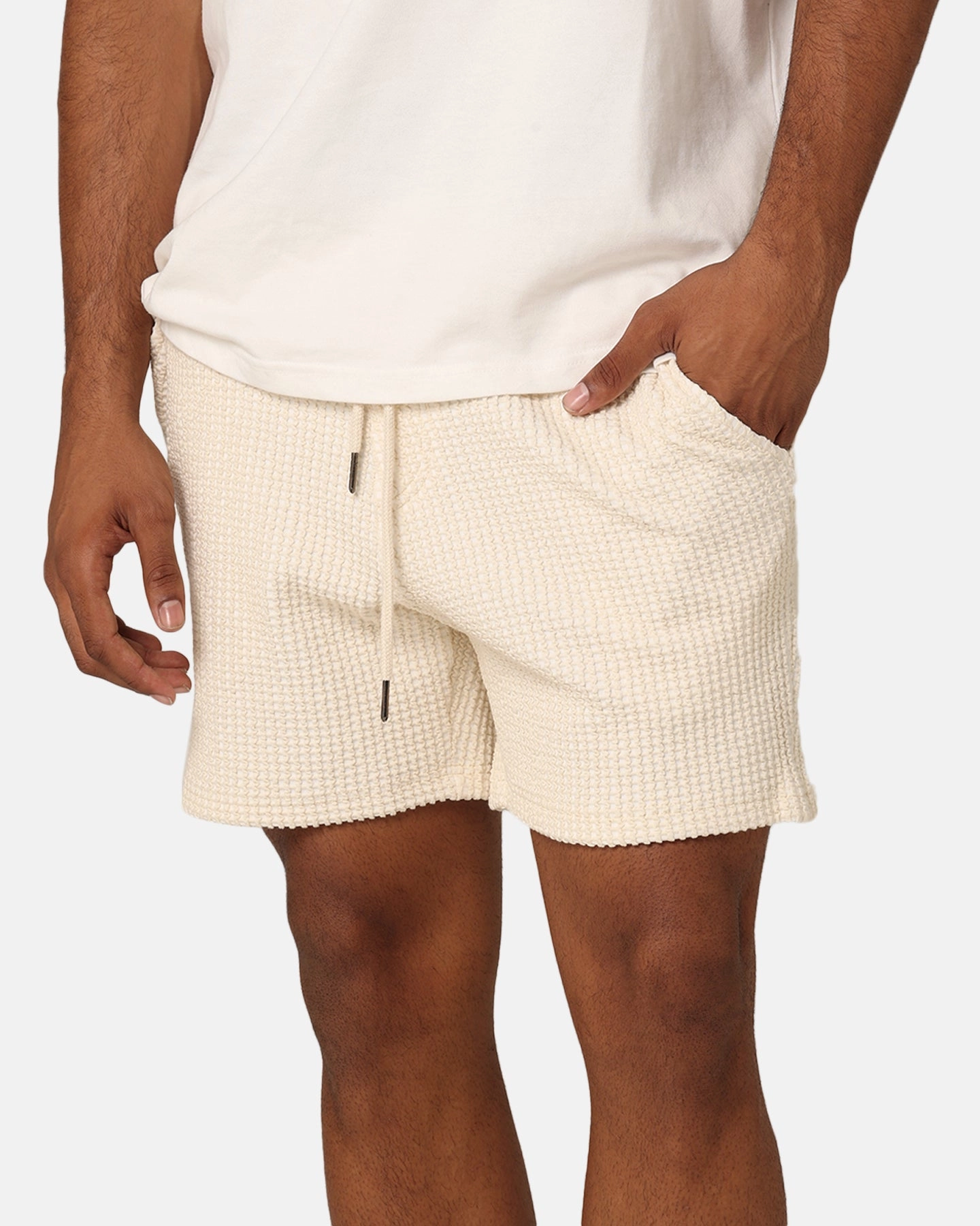 High-waisted XXIII Ozzy Waffle Shorts Cream