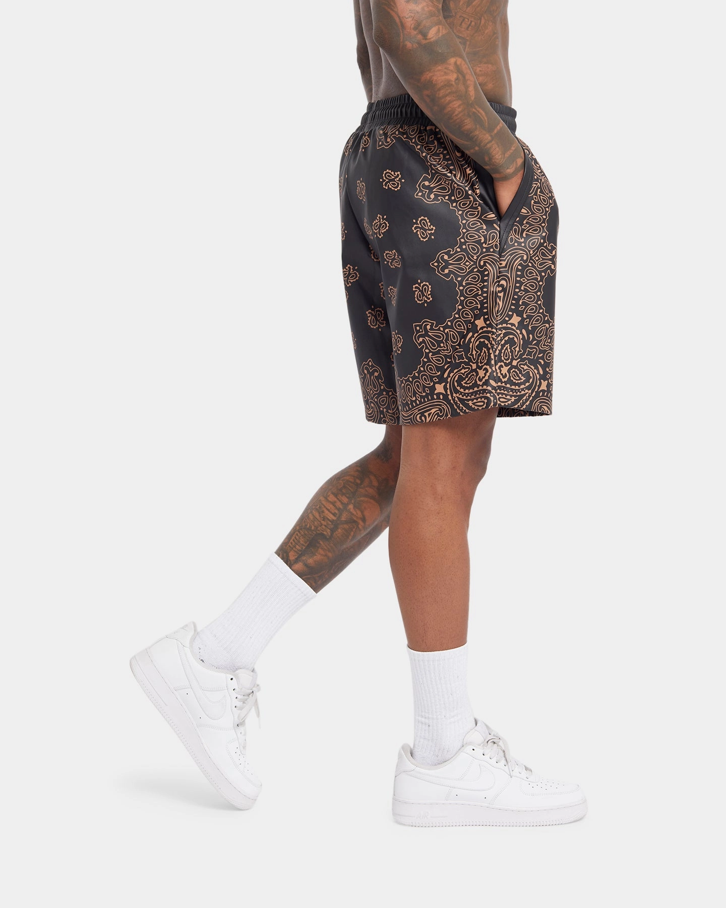 Chill Style XXIII Paisley Printed Pleather Shorts Paisley Black