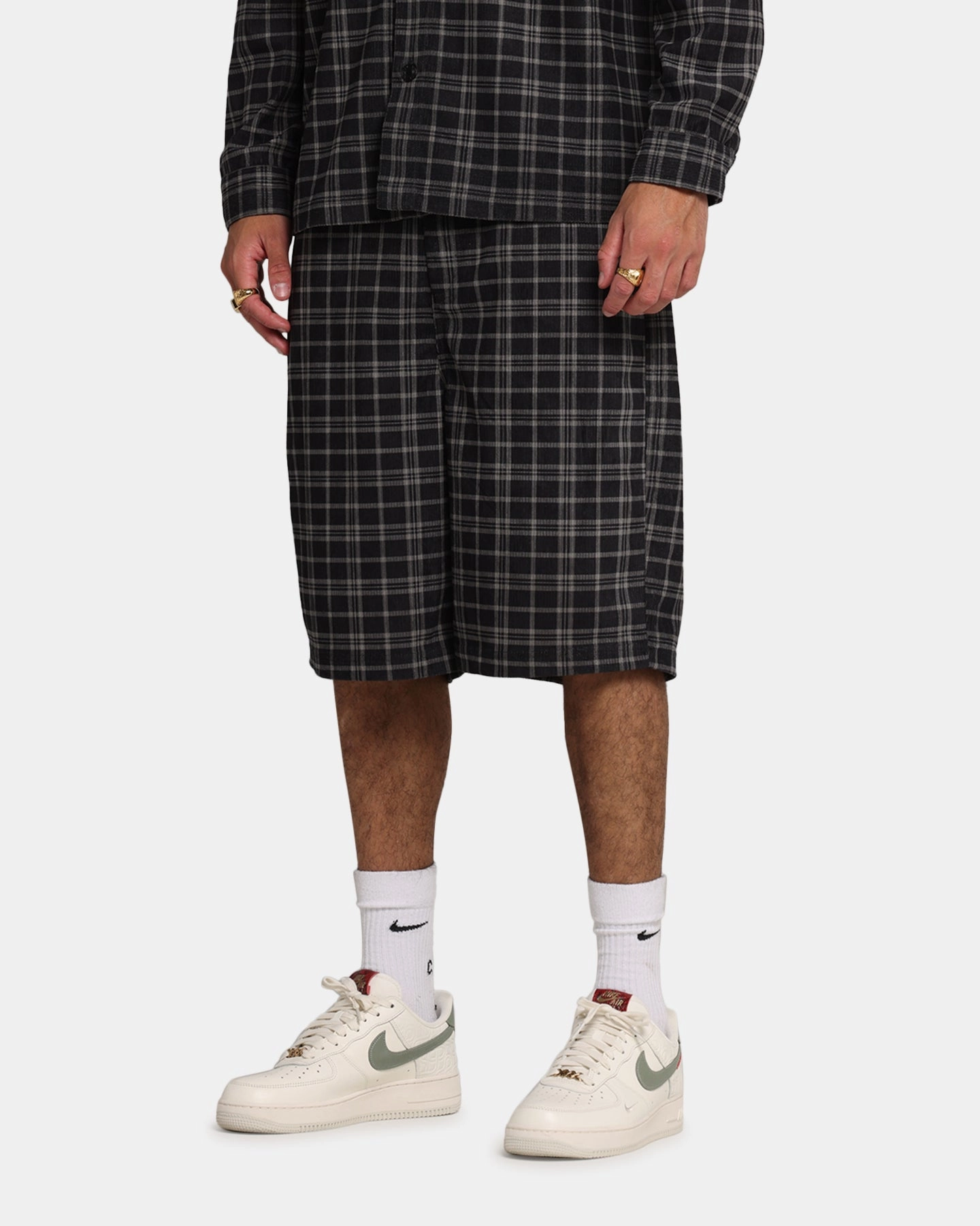 XXIII Plaid Corduroy Jorts Black/Grey creative industry
