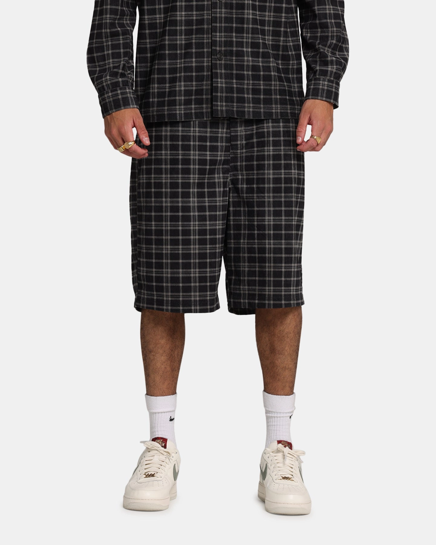 XXIII Plaid Corduroy Jorts Black/Grey Casual Outfit Workout Ready Design