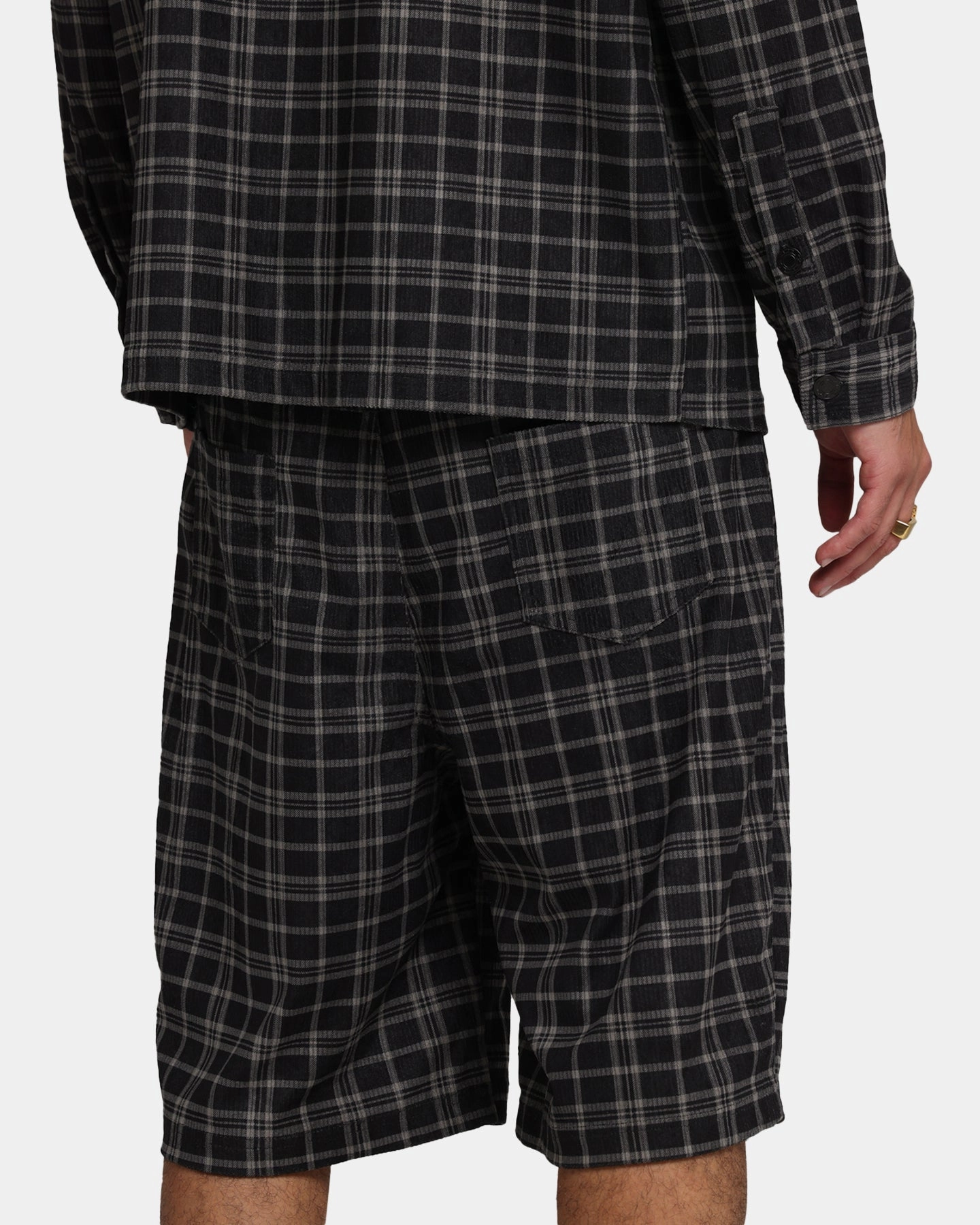 Fleece Lining retail industry XXIII Plaid Corduroy Jorts Black/Grey