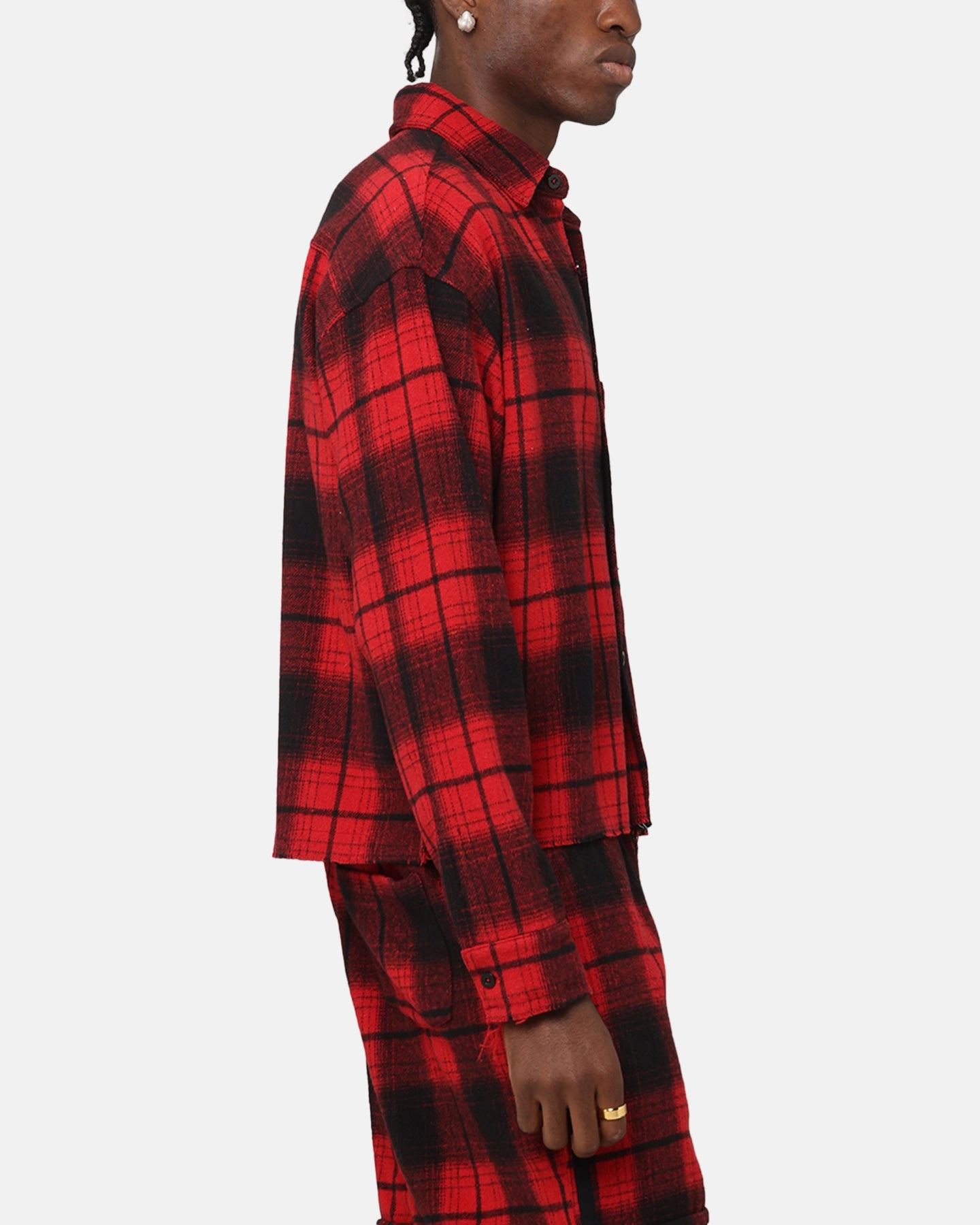 XXIII Plaid Long Sleeve Overshirt Red Spring Collection Snag Resistant Fabric