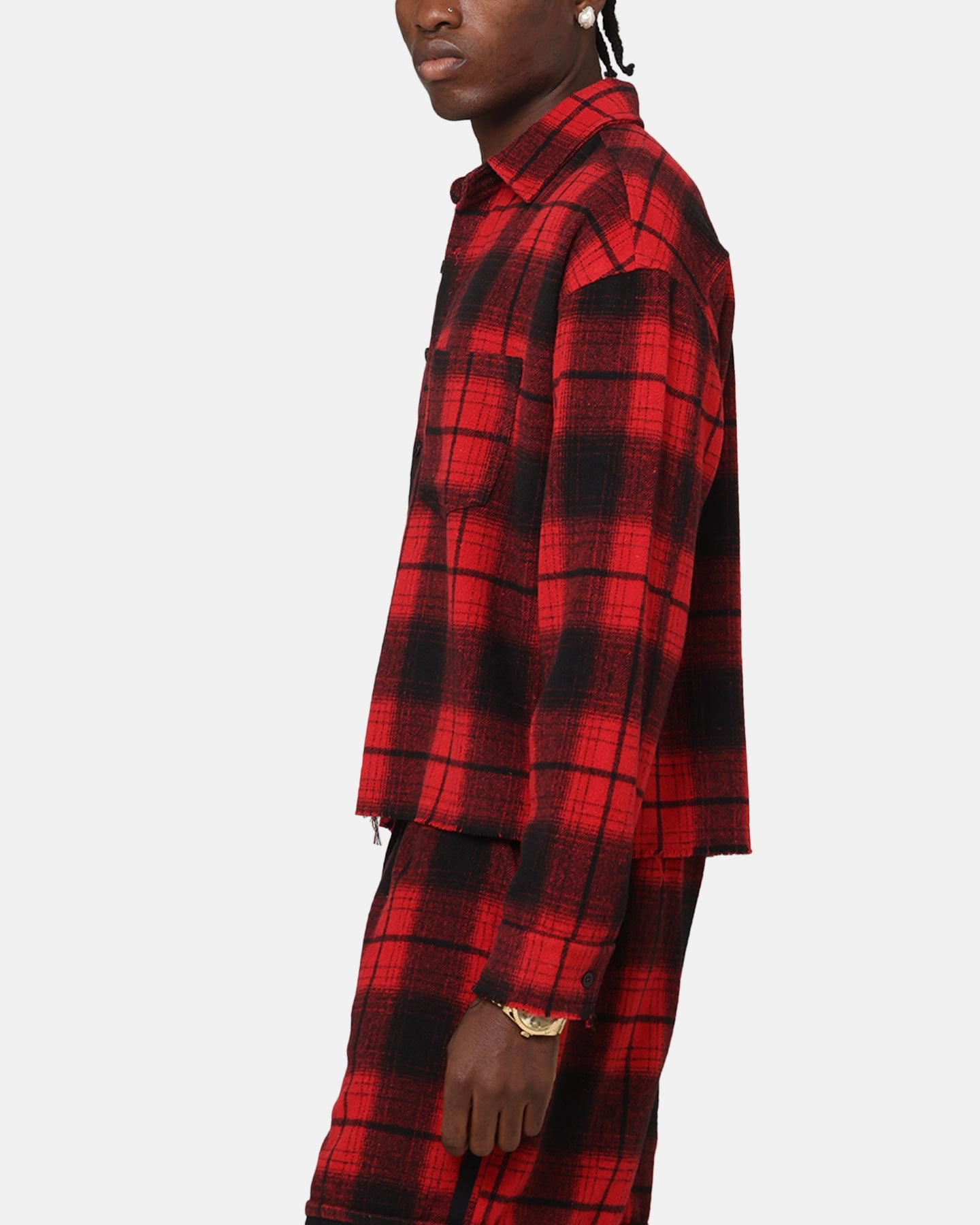 XXIII Plaid Long Sleeve Overshirt Red High Neck Country Escape