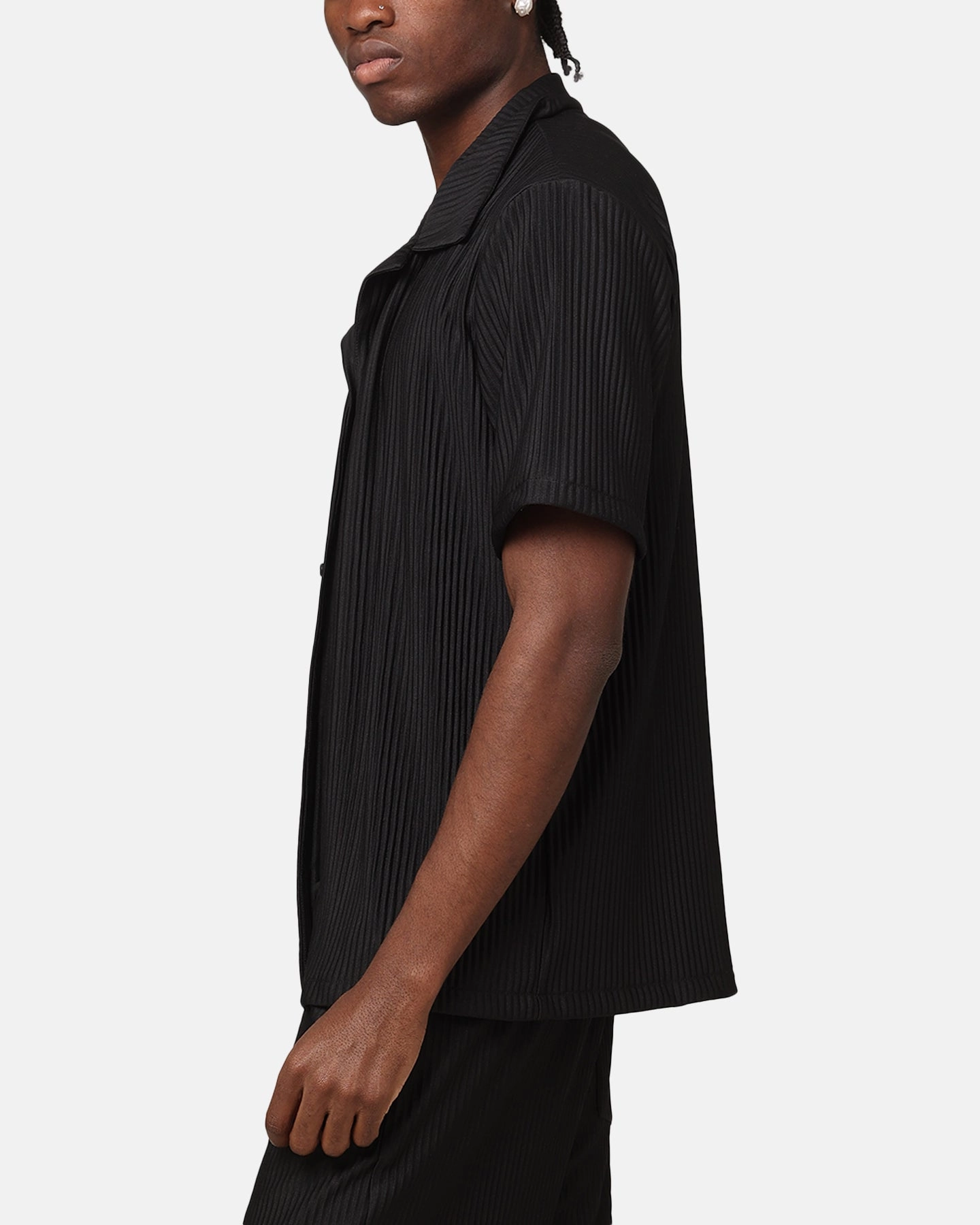 XXIII Pleated Button Up Shirt Black Tear Resistant Reinforcement